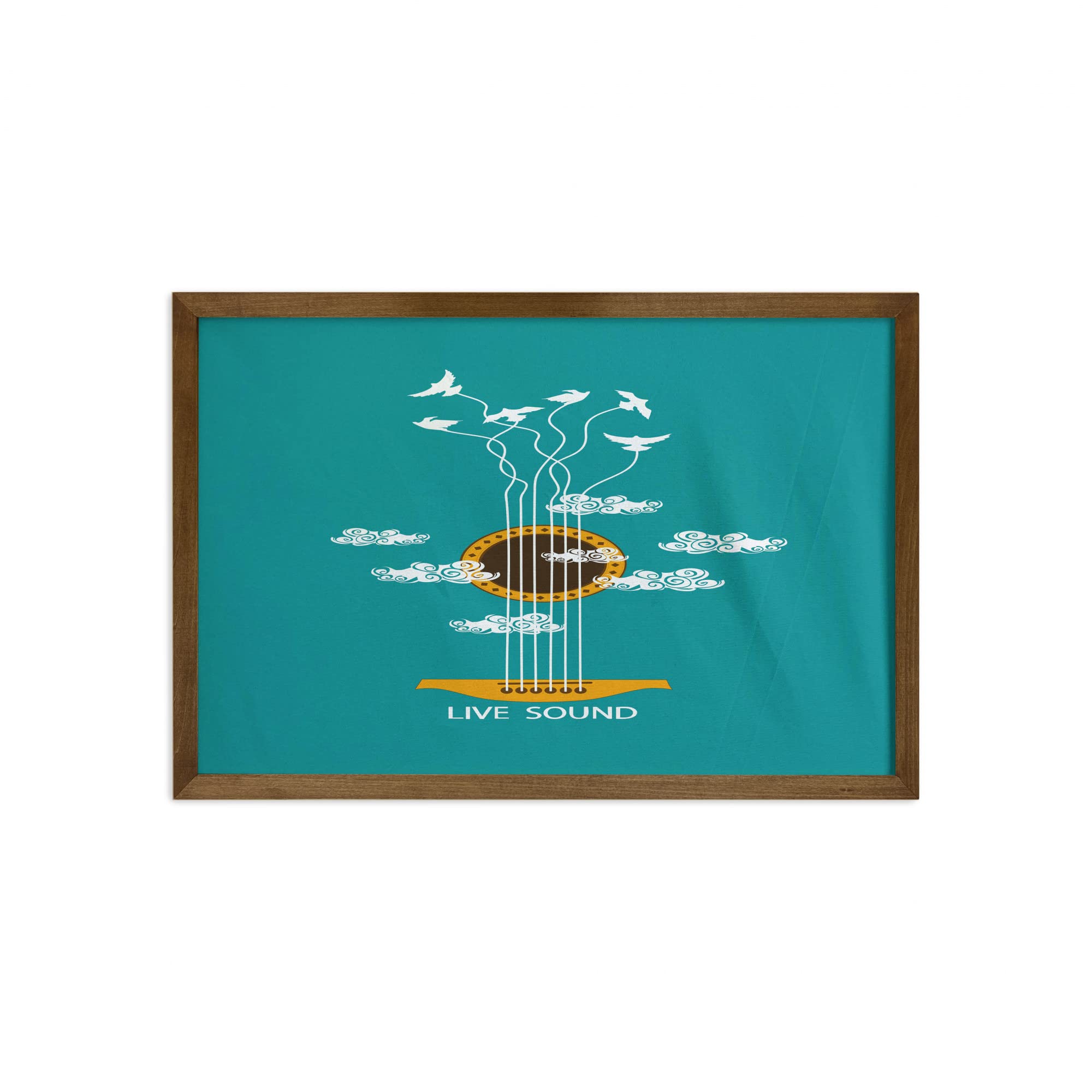 Ambesonne Guitar Wall Art - Abstract Music Themed Framed Decor with Birds on Strings & Clouds Illustration - 35