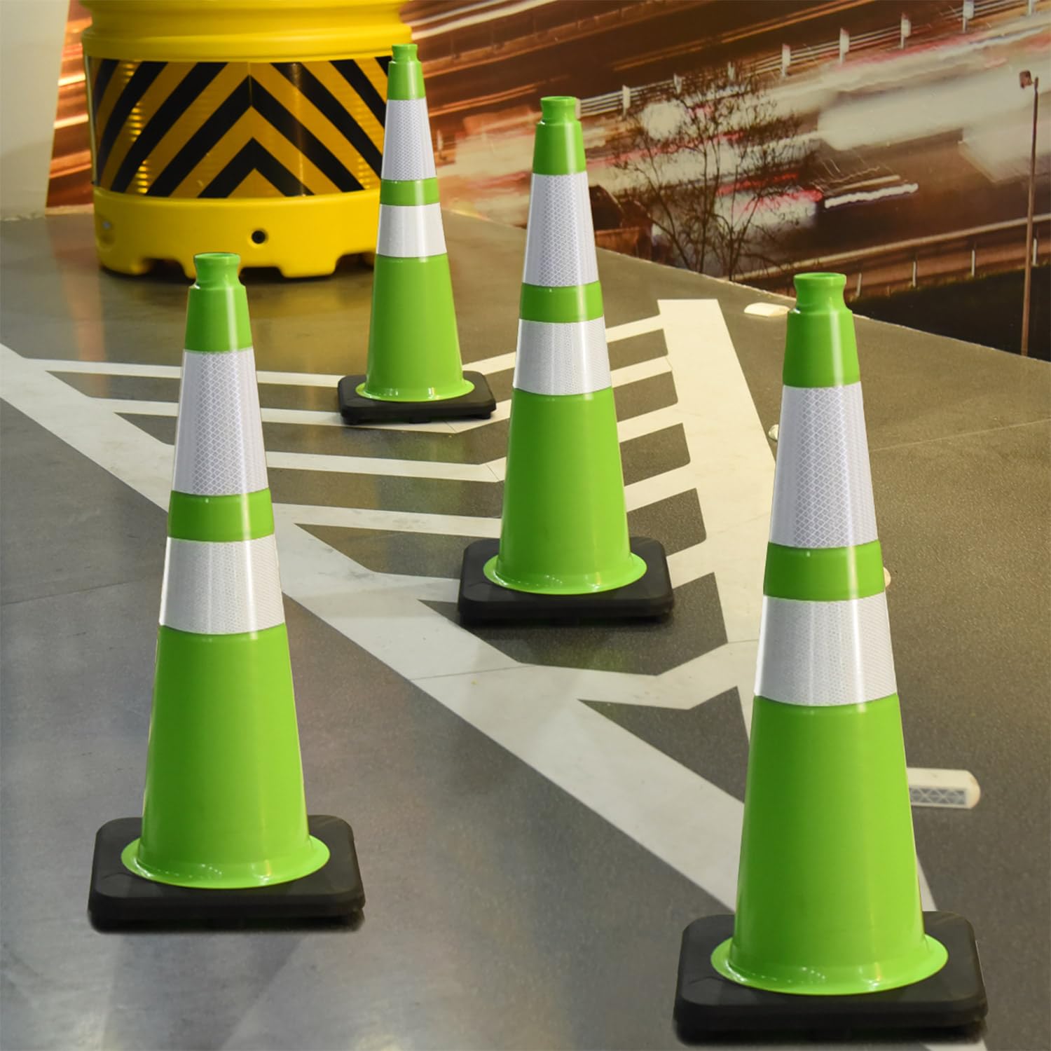 8 Pack 28 Inch Green PVC Traffic Safety Cones with Reflective Tape - Heavy Duty Rubber Base for Road Construction, Parking Lots & Garage Safety - Perfect for Traffic Control, Event Marking & Work Zone Safety (28 Inch)