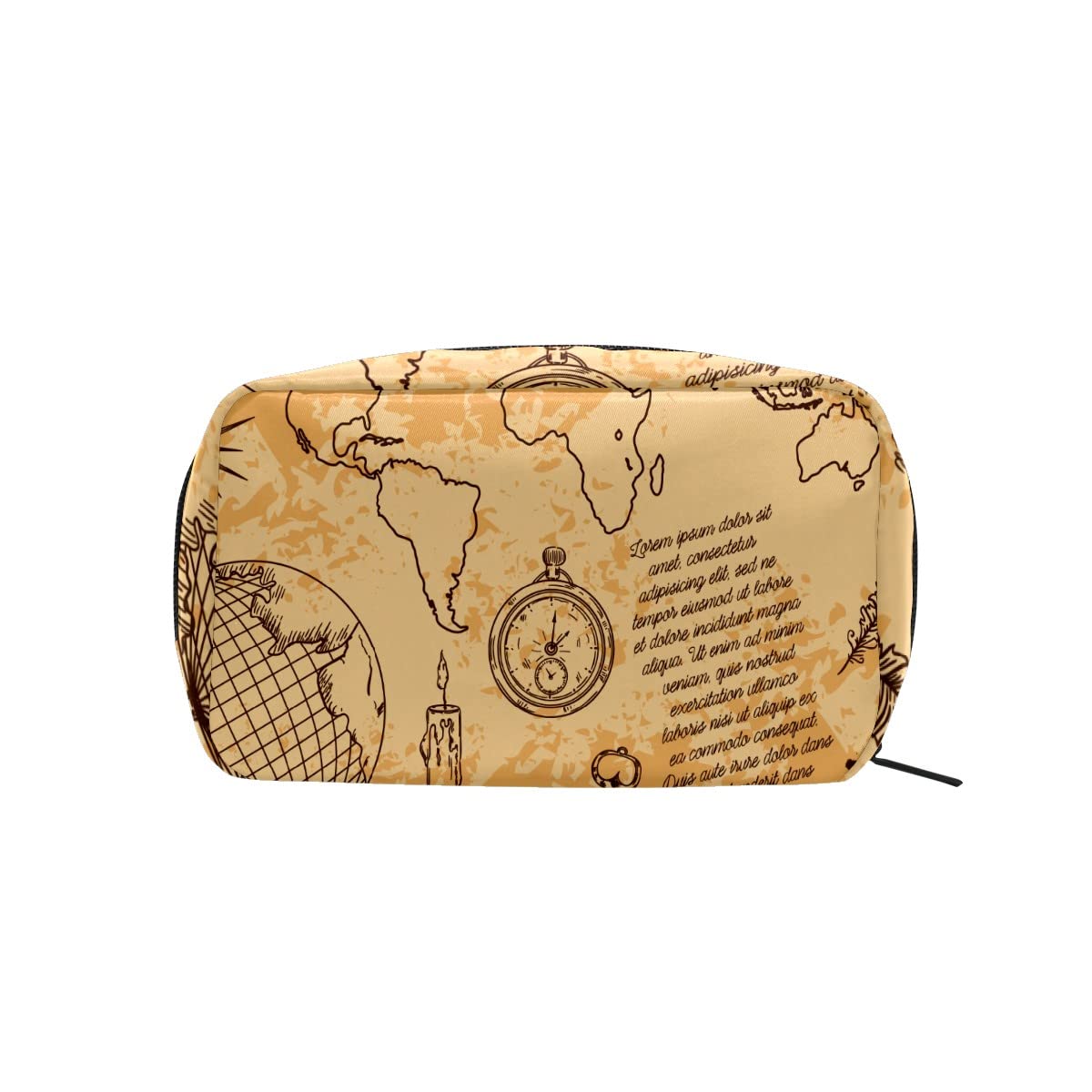 World Map Compass Makeup Bag for Women - Large Zippered Cosmetic Organizer & Travel Toiletry Pouch - Perfect for Travel, Gym, and Daily Essentials Storage