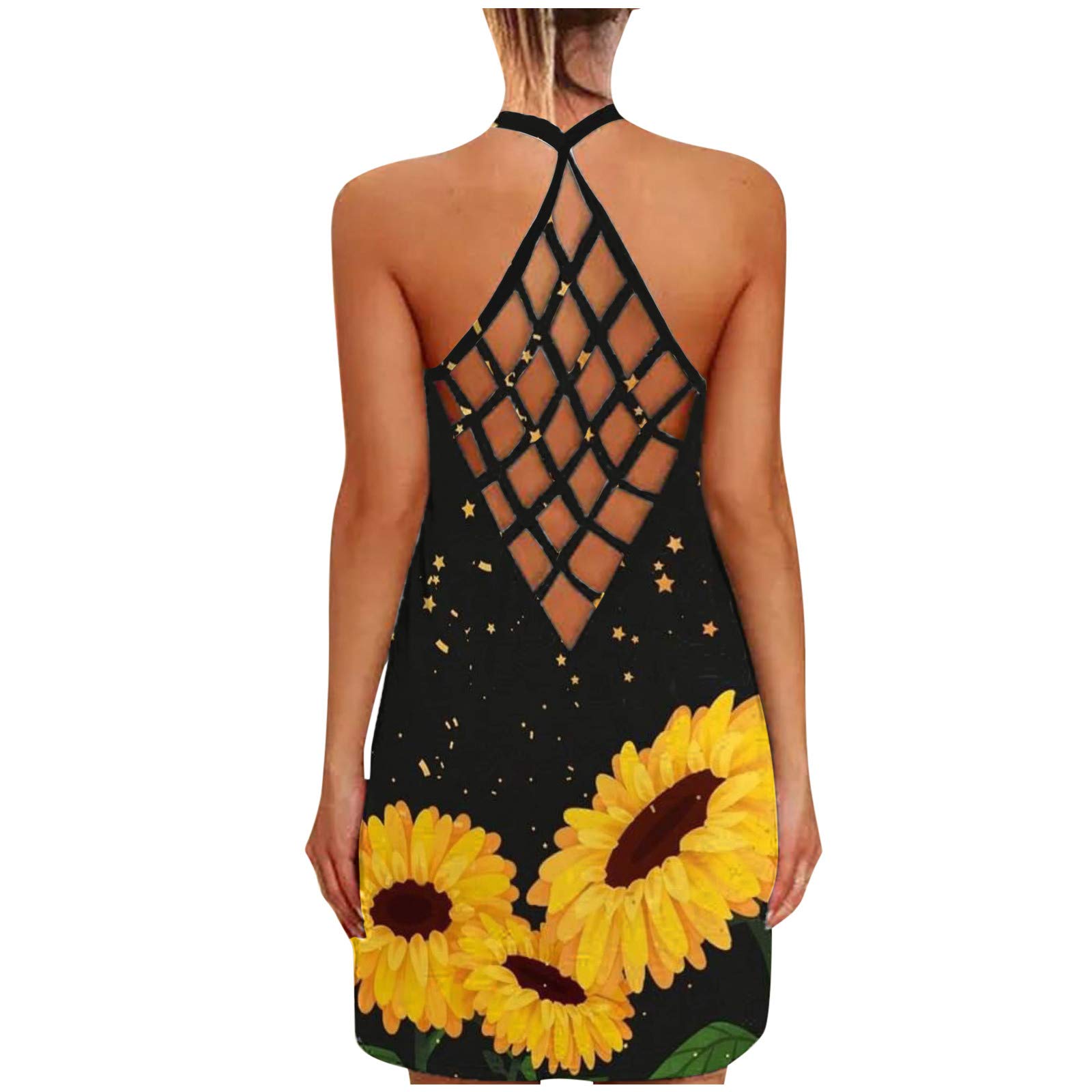 Women's Casual Bohemian Sundress - Sleeveless Halter Neck Mini Dress for Summer Beach Vacations & Outdoor Music Festivals