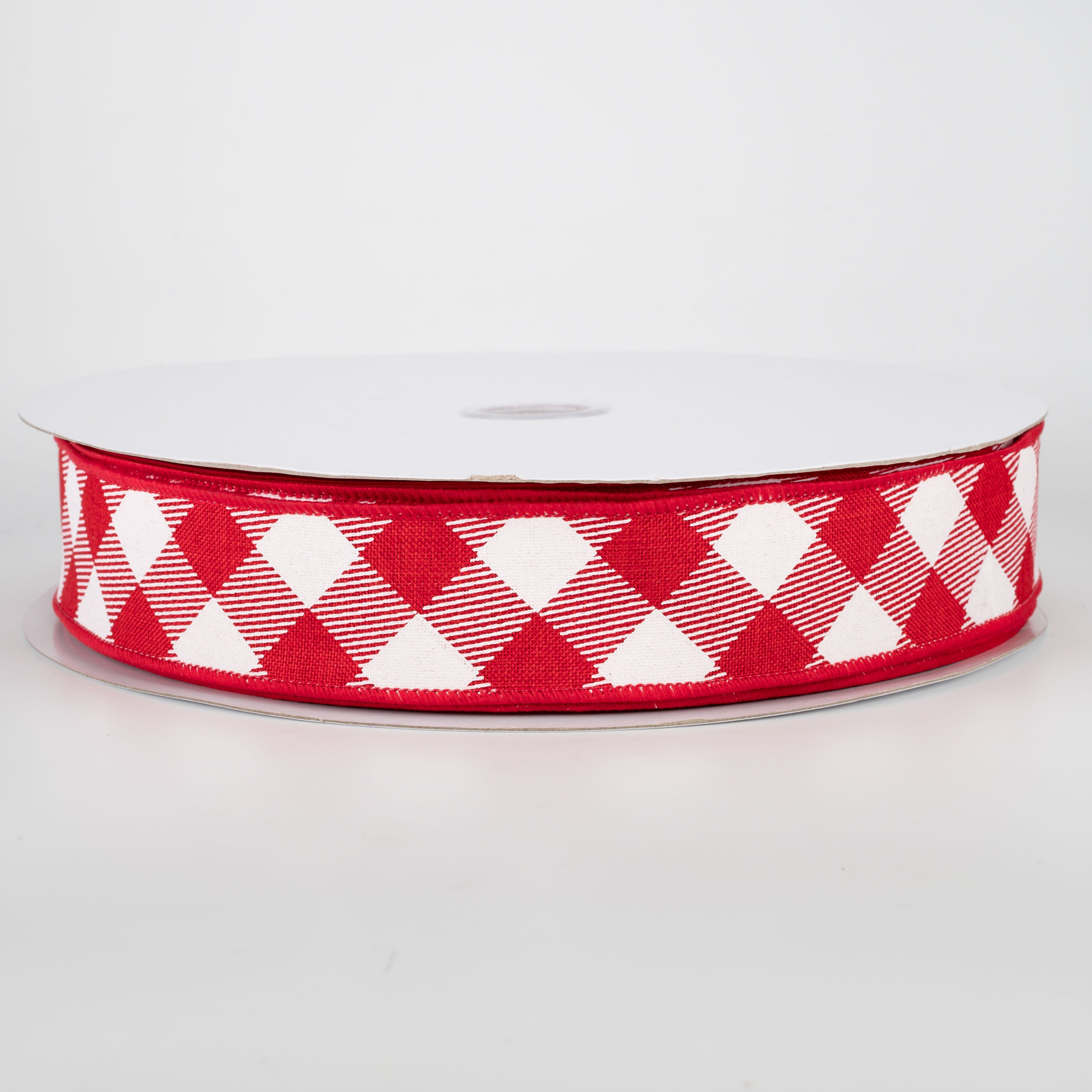 1.5 Inch Diagonal Check Ribbon - Red and White Grosgrain Ribbon (50 Yards) for Gift Wrapping, Crafts, and DIY Projects