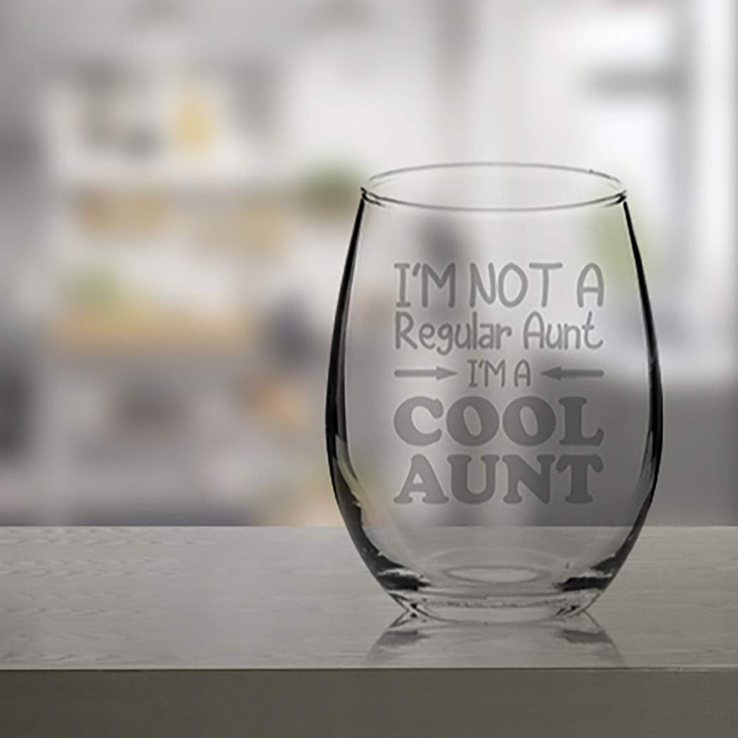 Funny Stemless Wine Glass - Cool Aunt Birthday Gift with 'I'm Not A Regular Aunt' Design - Perfect for Wine Parties, Charcuterie Boards & Unique Gifts