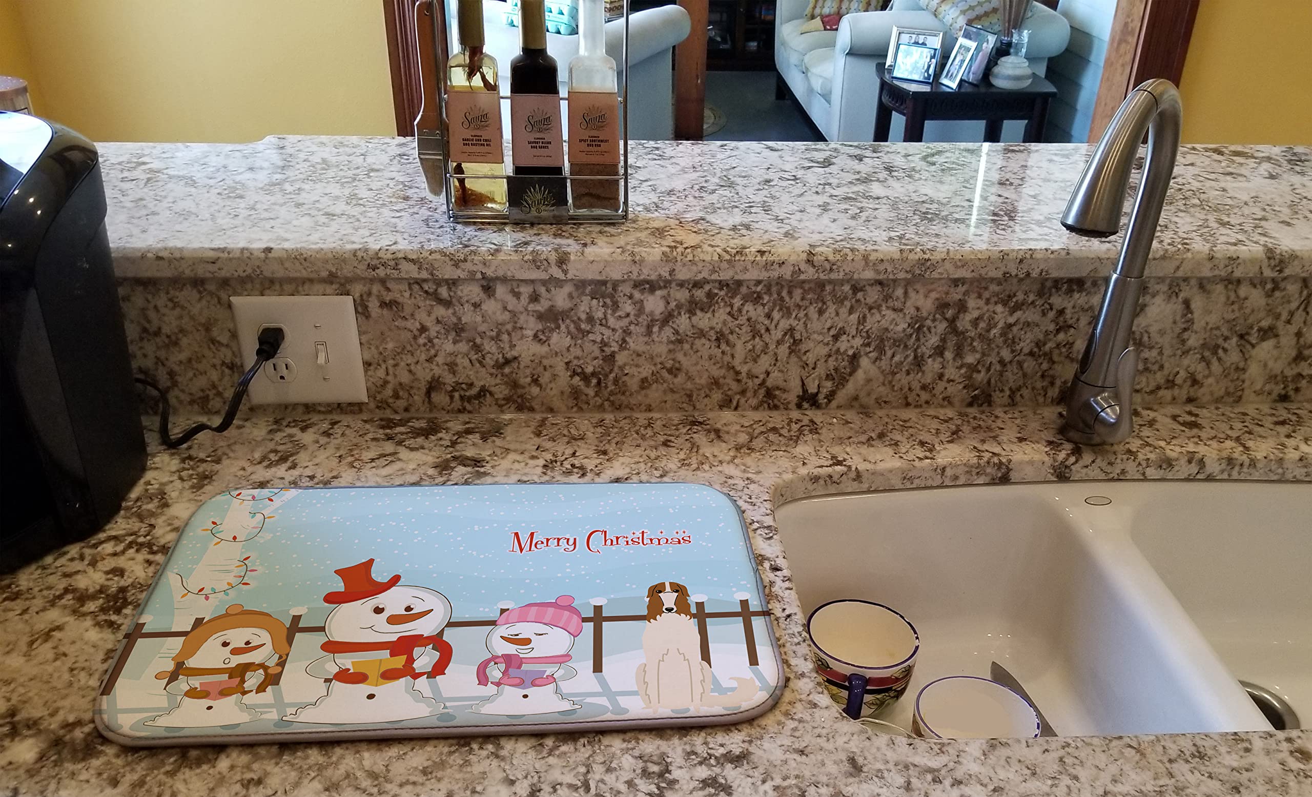 Borzoi Christmas Dish Drying Mat - Absorbent Kitchen Counter Pad (14x21