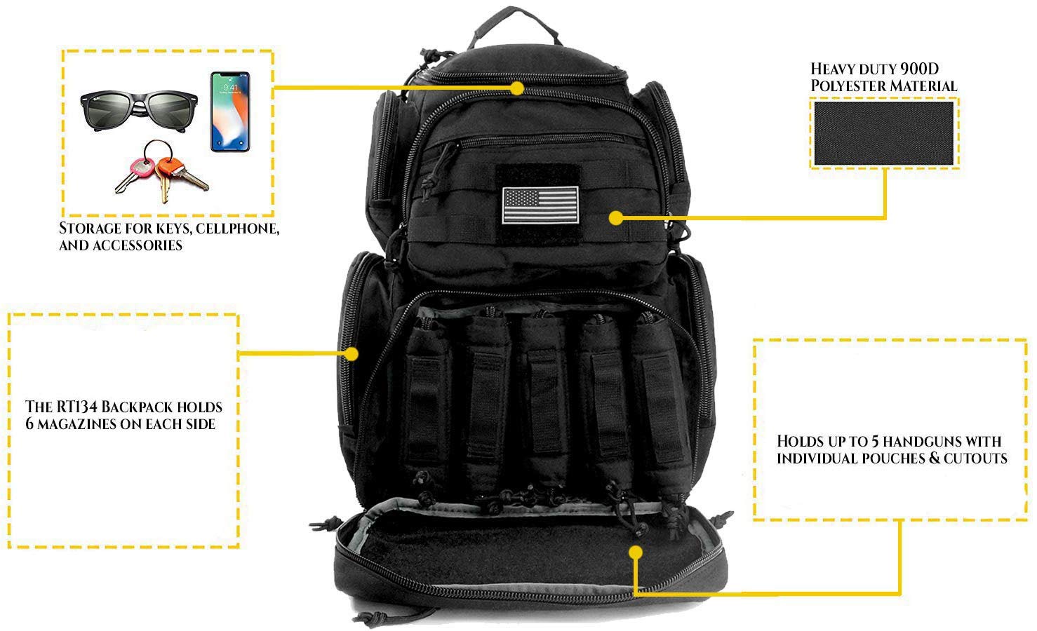 K-Cliffs Tactical Lockable Range Backpack for Shooting & Hunting - Durable Military Backpack with Free USA Flag Patch - Perfect for Outdoor Range, Airsoft & Camping Gear Storage