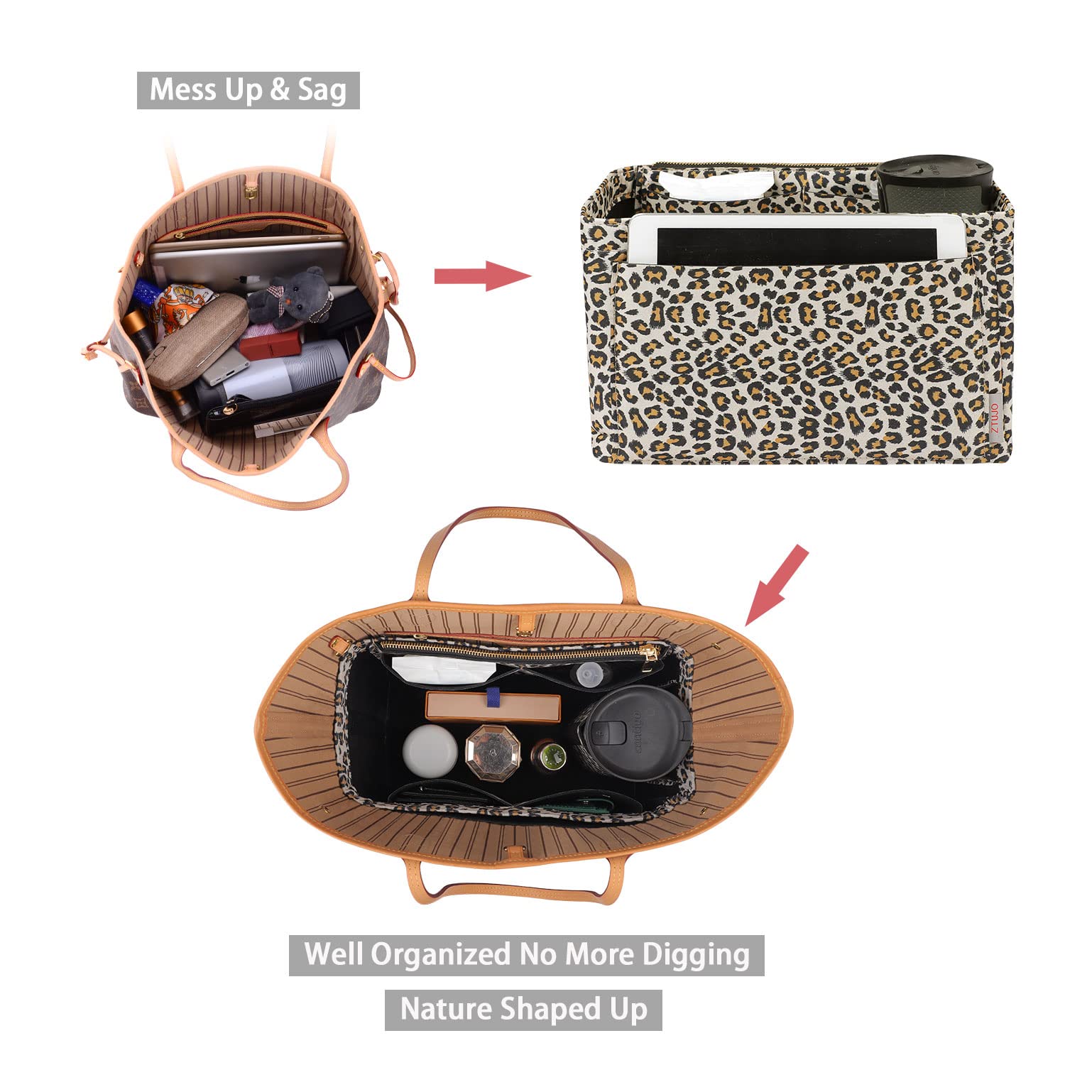 ZTUJO Felt Purse Organizer Insert for Louis Vuitton Speedy, Neverfull, Graceful & Tote Bags - Handbag Shaper & Storage Solution for Travel, Work & Daily Use