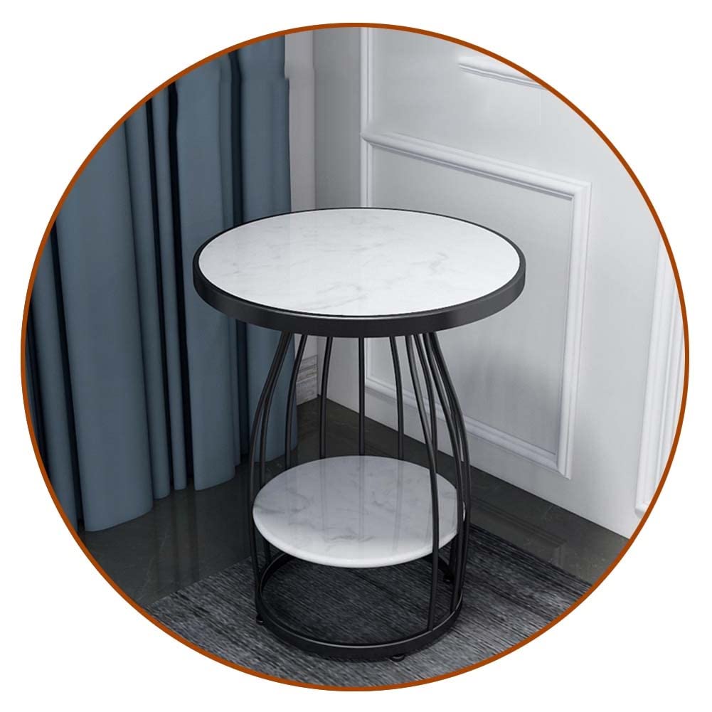 Etlegor Round Marble End Table - Light Luxury Double-Layer Storage Coffee Table & Nightstand for Living Room, Bedroom | Perfect for Sofa Corner, Small Space Decor & Modern Home Furnishing