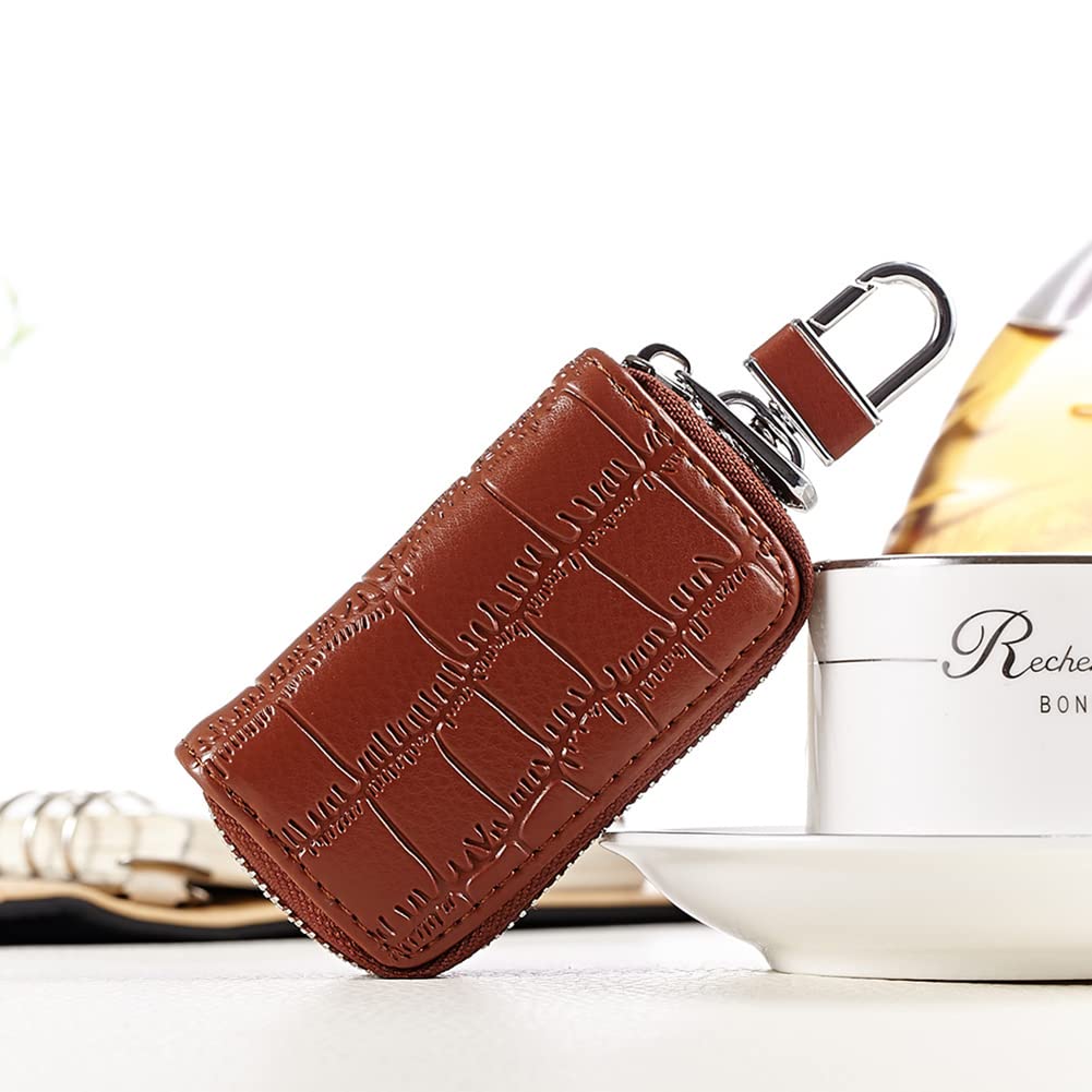 Premium Leather Car Key Case Holder - Smart Key Chain & Zipper Key Fob Protector for Remote Car Keys | Perfect for Toyota, Honda, Ford Key Fobs | Car Accessories & Travel Essentials