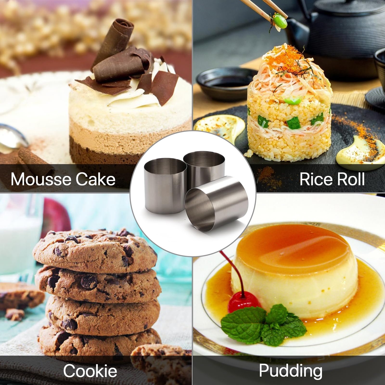 8 Pcs 2 Inch Nonstick Mini Cake Rings, Stainless Steel Round Cake Pans for Baking - Perfect for Cupcakes, Muffins & Desserts - Essential Baking Tools for Home Bakers & Professional Chefs