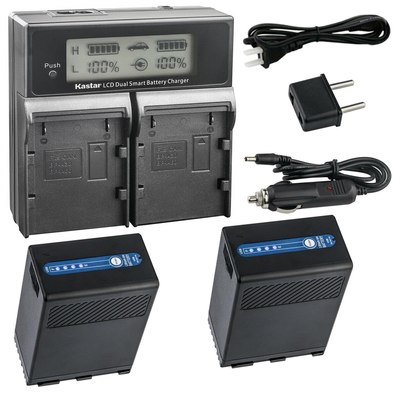 Kastar 2-Pack BP-A68 Fast Dual Charger with LCD Display - Compatible with Canon EOS C500 Mark II 6K, C70 Cinema Camera (RF Mount), C700 PL 4K - AC/DC Power for Professional Photography & Videography