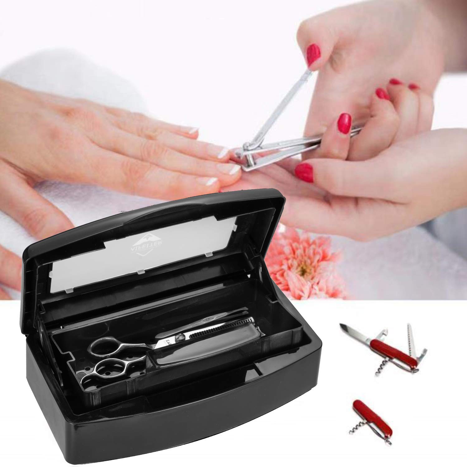 Barbicide Sterilization Tray - Plastic Sterilizing Organizer Box with Clear Lid for Salon & Spa Tools | Nail Clippers, Tweezers, Manicure Equipment Storage | Professional Hair & Beauty Tool Disinfection Solution for Barbershops & Nail Salons