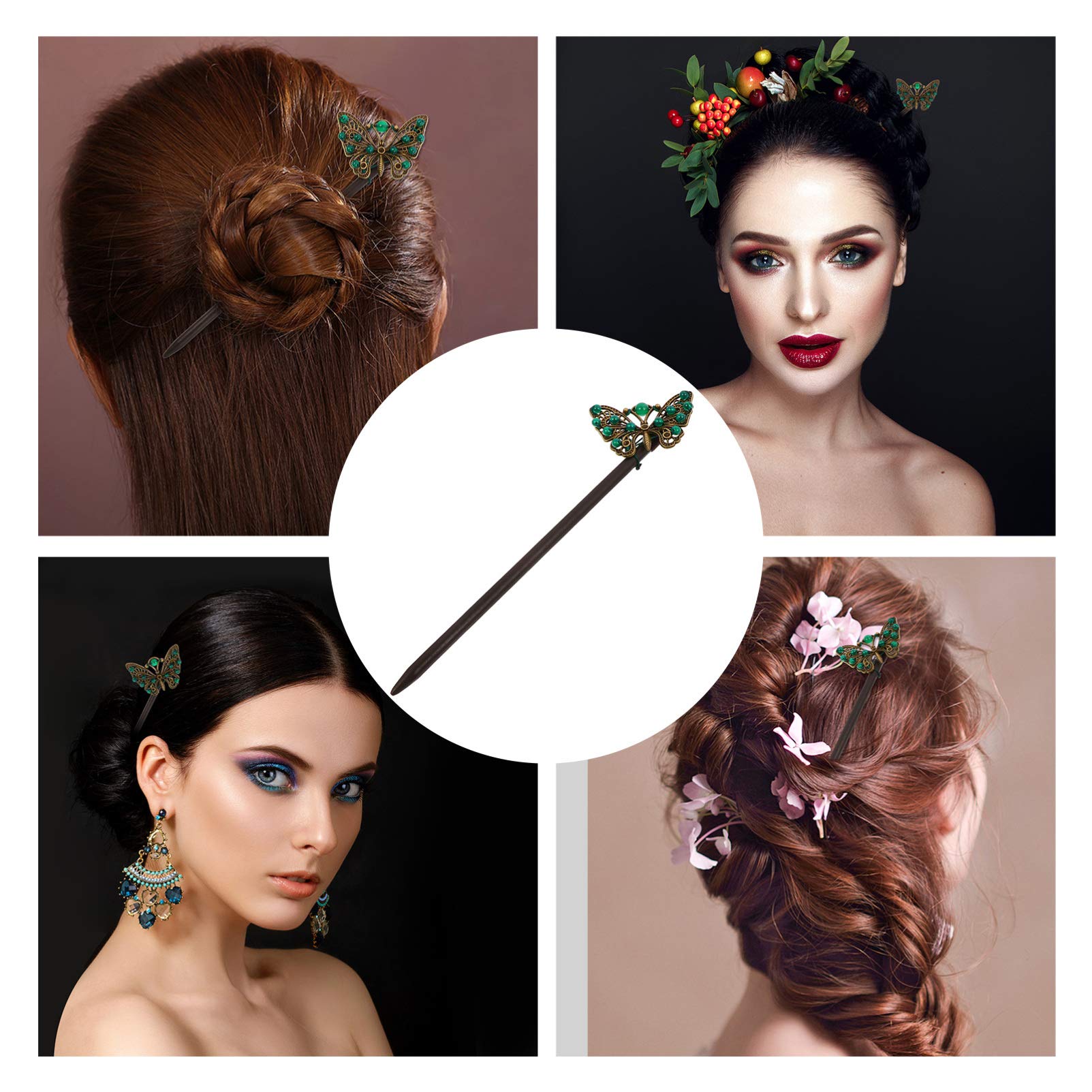 Vintage Butterfly Hair Sticks 2pcs - Chinese Hair Chopsticks for Brides & Weddings