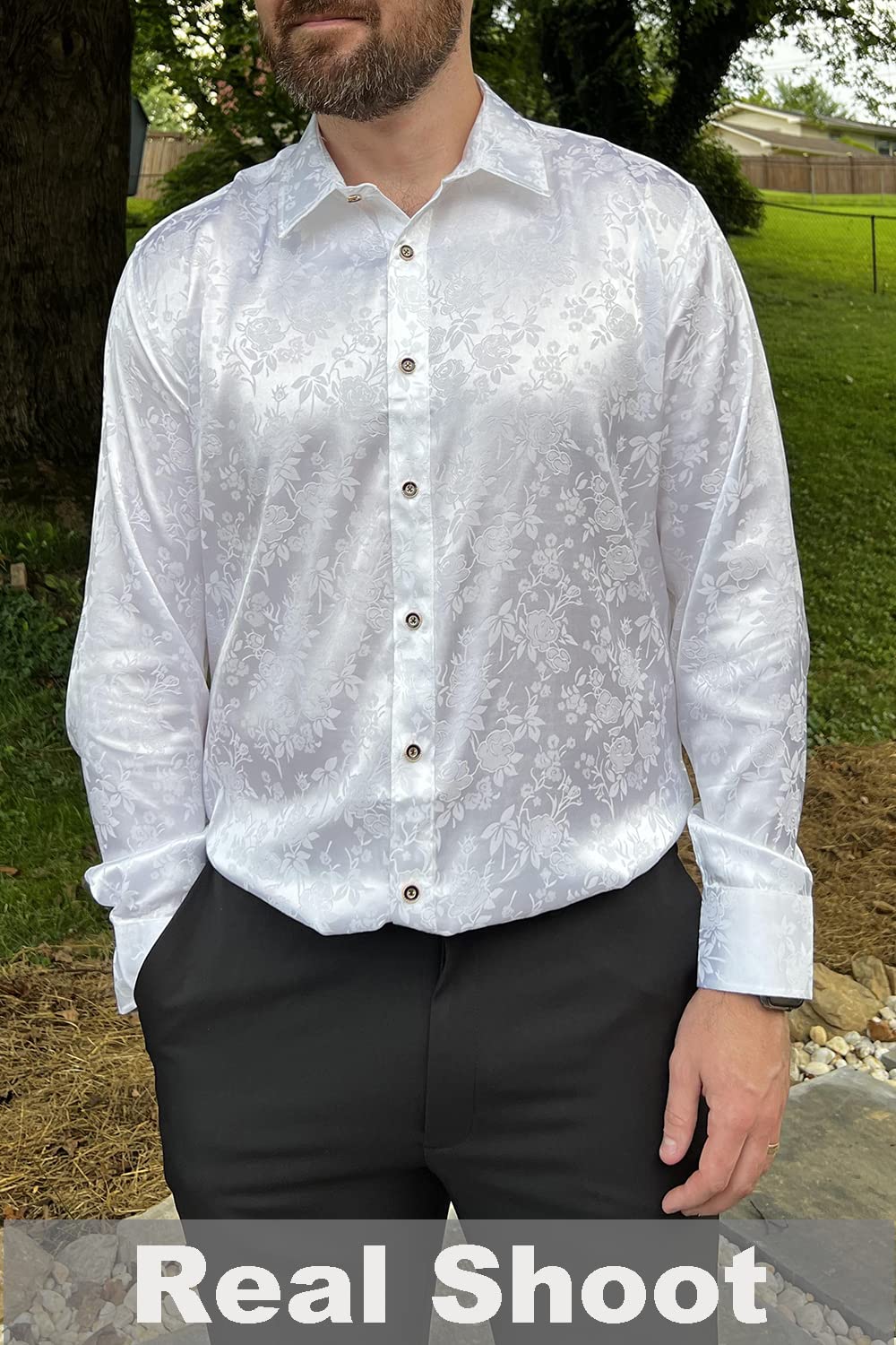 COOFANDY Men's Silk Satin Dress Shirt - Jacquard Floral Long Sleeve Button Up Shirt for Wedding, Prom & Party | Formal Occasions & Special Events