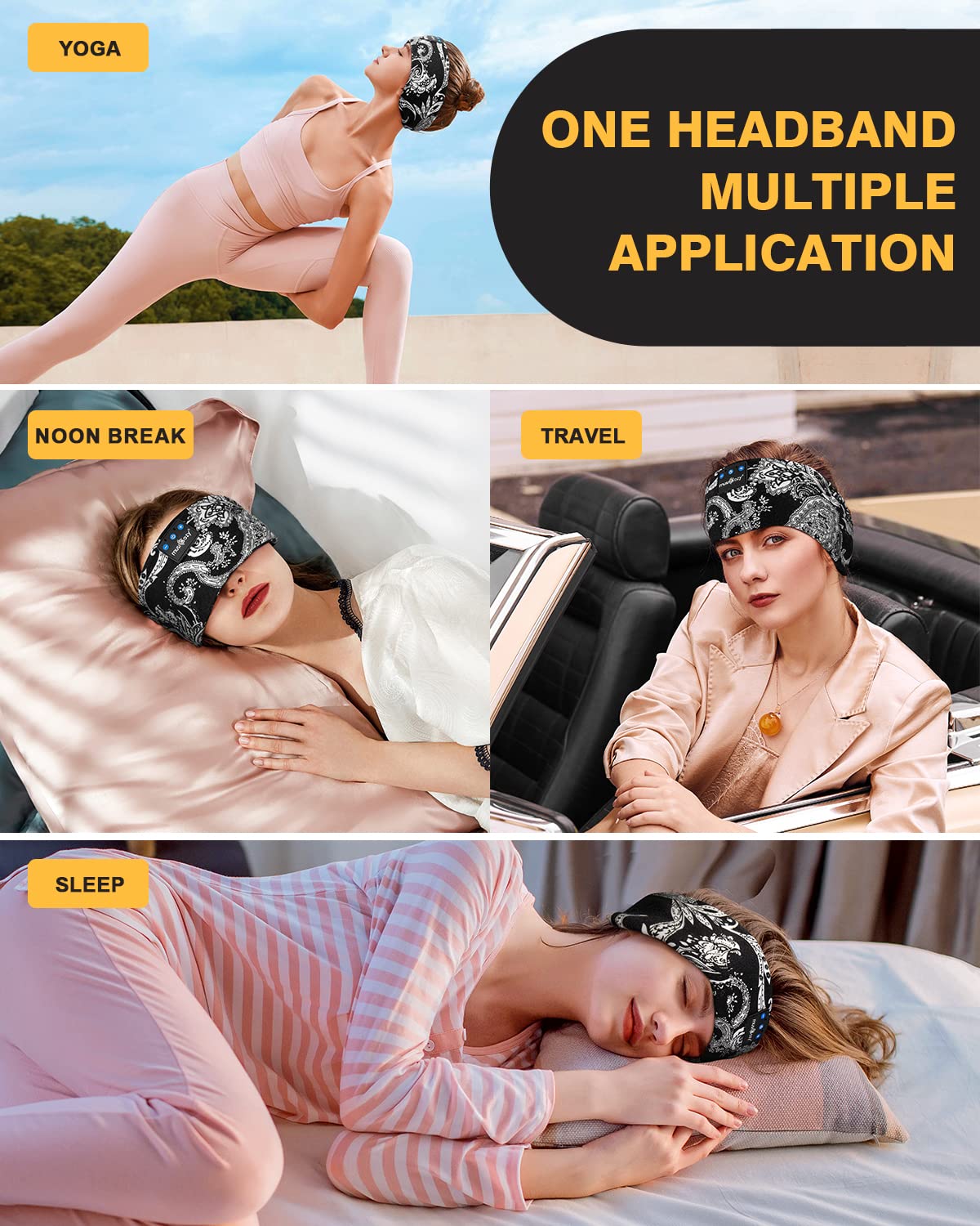 Musicozy Bluetooth Sleep Headphones Headband - Wireless Thin Speakers for Sleeping, Sports, Yoga, Workout & Travel - Comfortable Music Earphones for Men, Women & Teens - Perfect for Relaxation, Fitness & Nighttime Use