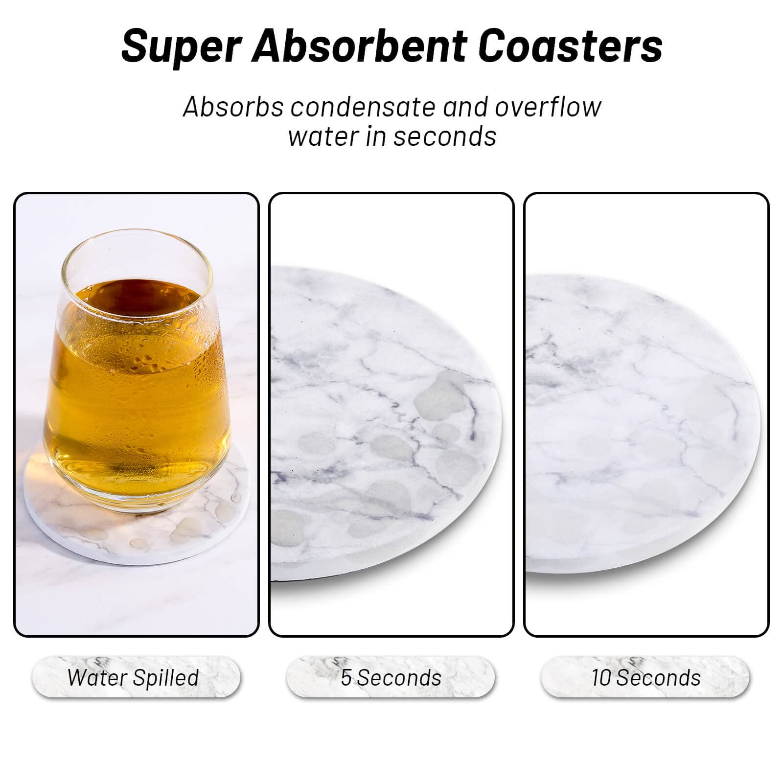 Billbotk 9-Piece Marble Style Ceramic Coaster Set with Holder - Absorbent Drink Coasters for Coffee Table, Wooden Table - 4 Inch Round Coasters for Coffee Mugs, Wine Glasses, Beverage Cups - Perfect for Home, Office, Party Use