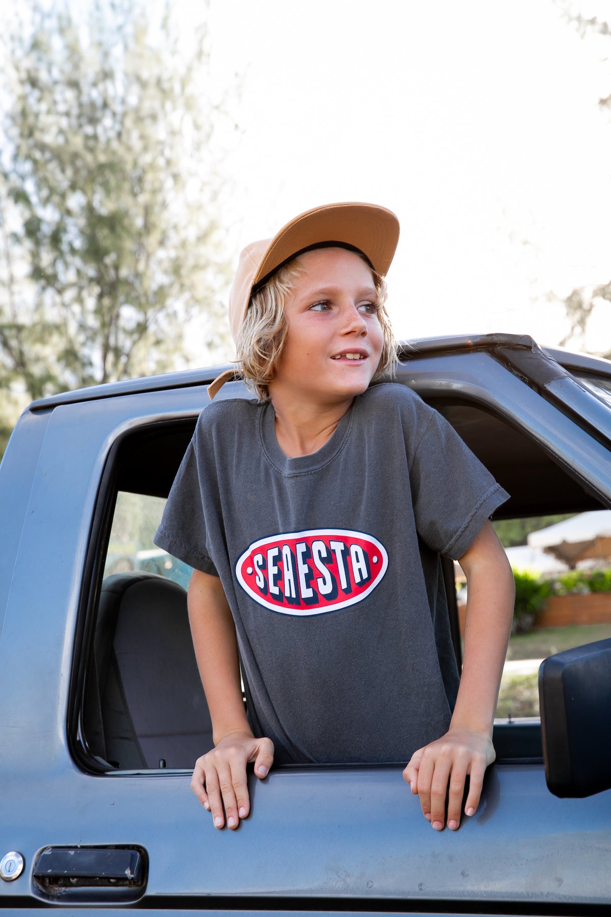 Seaesta Fuel Tee for Youth - Soft Cotton Vintage Washed Grey T-Shirt | Casual Wear, Street Style, Everyday Outfit