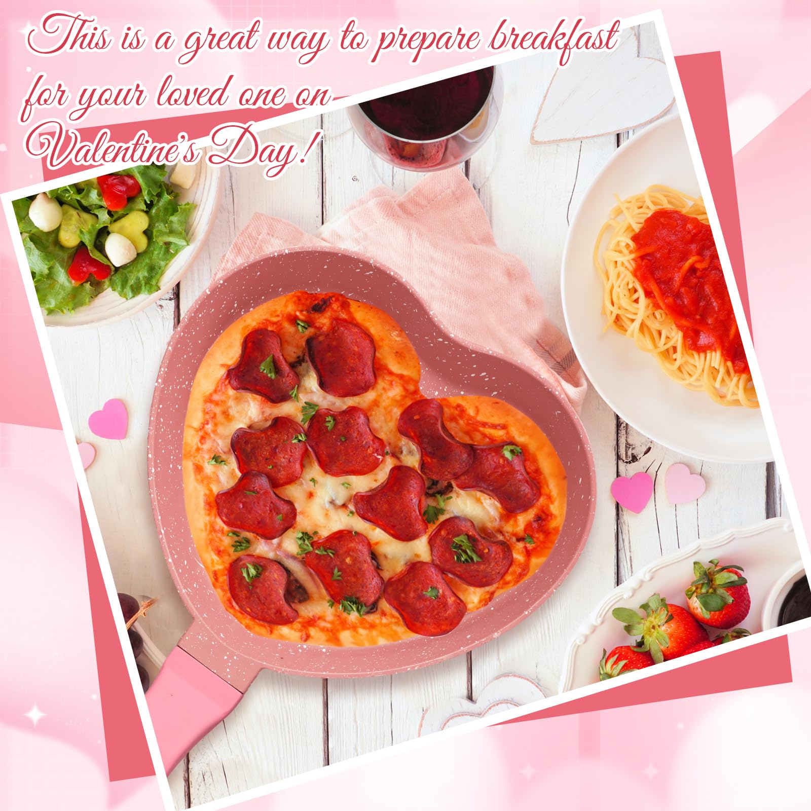 Heart-Shaped Pancake Pan - Nonstick Mini Frying Pan with Granite Coating for Eggs, Pancakes, Burgers - Perfect for Valentine's Day Breakfast, Kids Cooking & Romantic Dinners - Pink