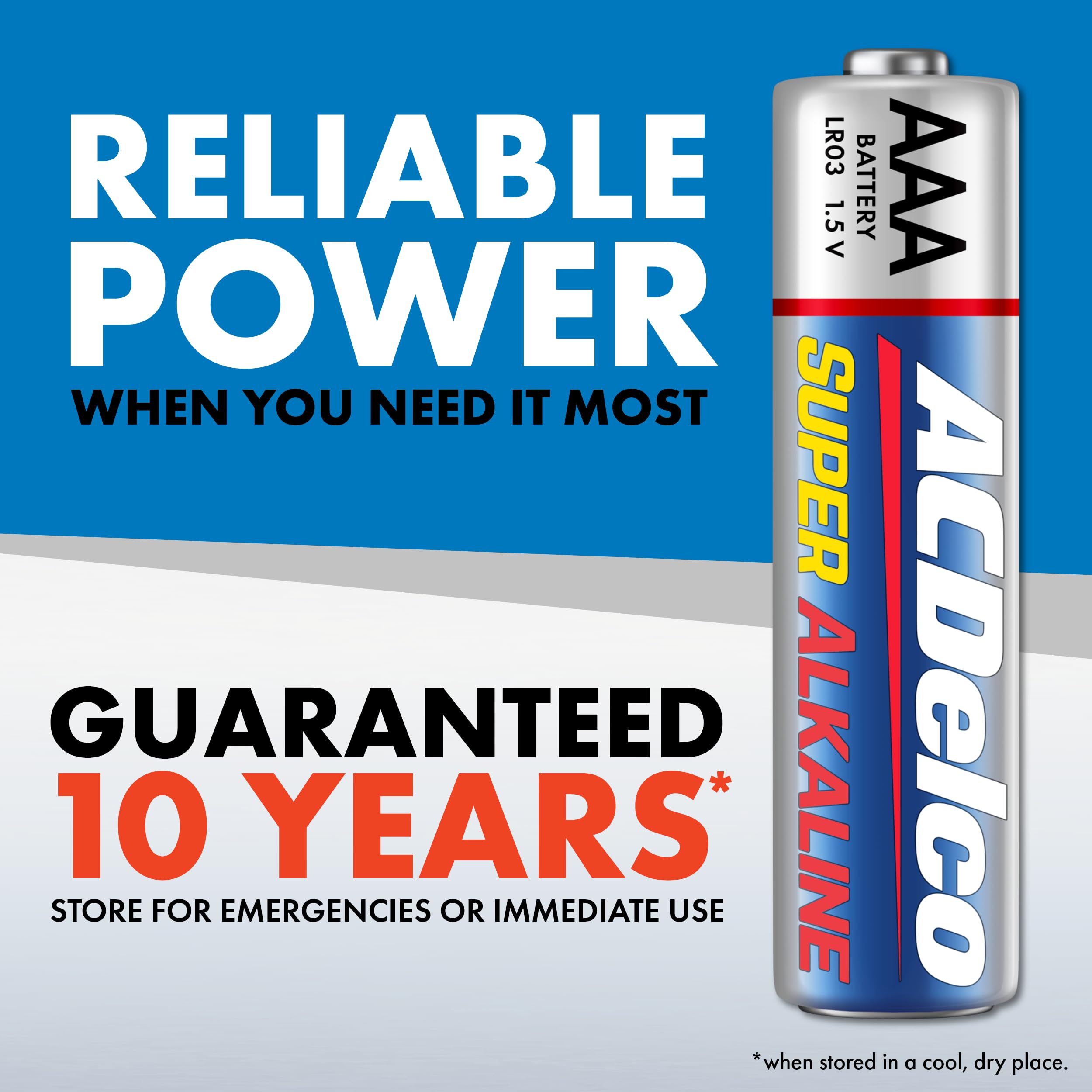 ACDelco 48-Count AAA Super Alkaline Batteries - Long Lasting Power with 10-Year Shelf Life - Ideal for Remote Controls, Toys, Flashlights & Electronic Devices