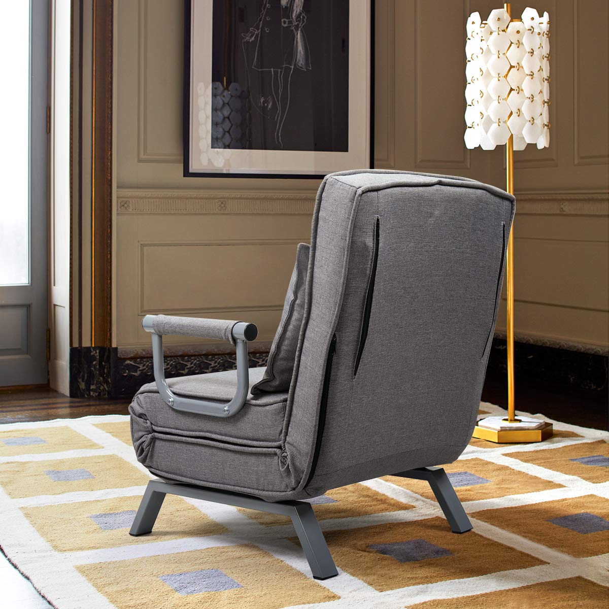 Convertible Sofa Bed Folding Arm Chair - 5-Position Adjustable Recliner Lounge Sleeper with Pillow for Home, Office, Apartment - Perfect for Small Spaces, Guest Rooms & Relaxation (Gray)
