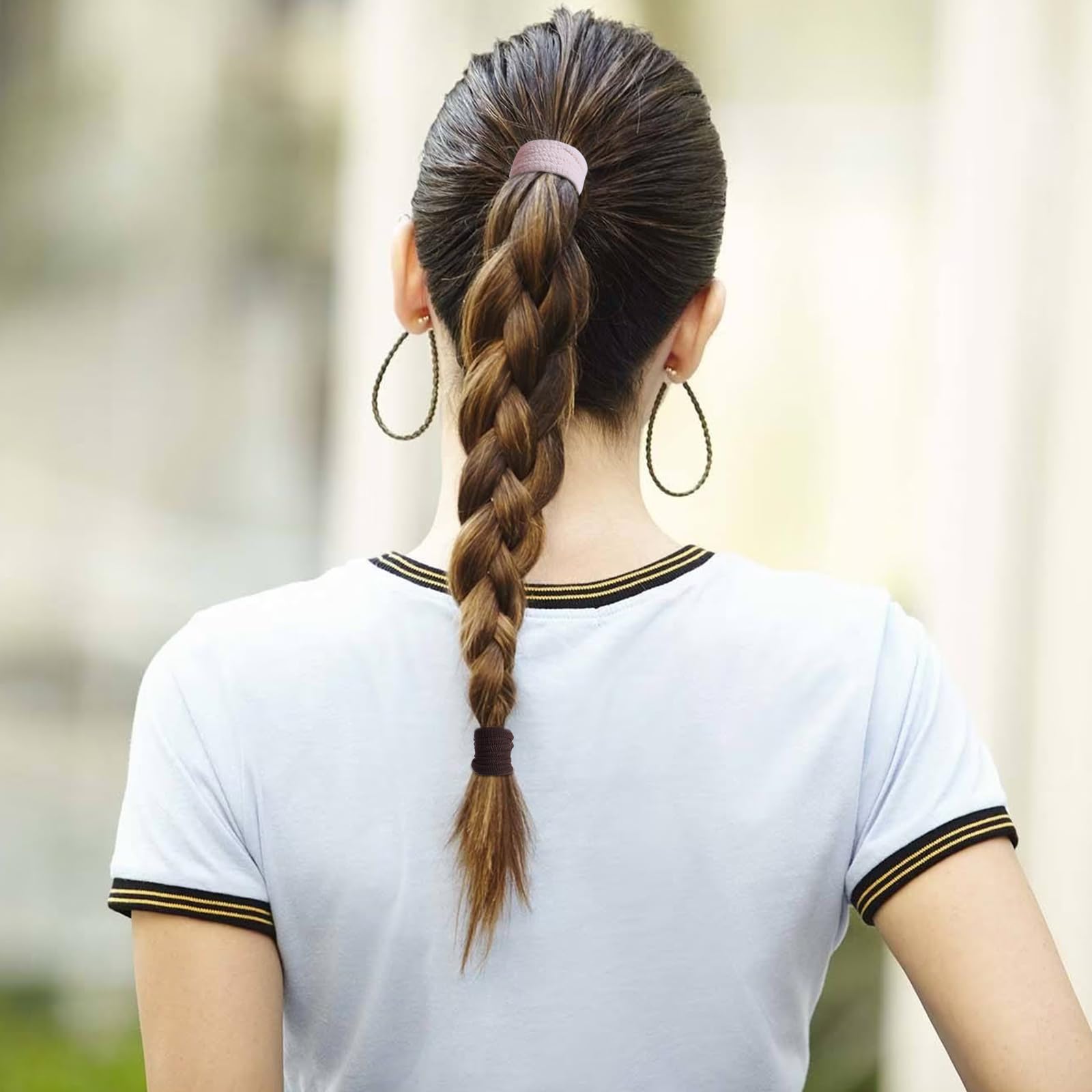 100 Pack Seamless Cotton Hair Ties for Women - No Damage Brown Hair Bands, Strong Stretch Ponytail Holders for Thick Hair - Perfect for Workouts, Yoga, Office & Everyday Use (Brown)
