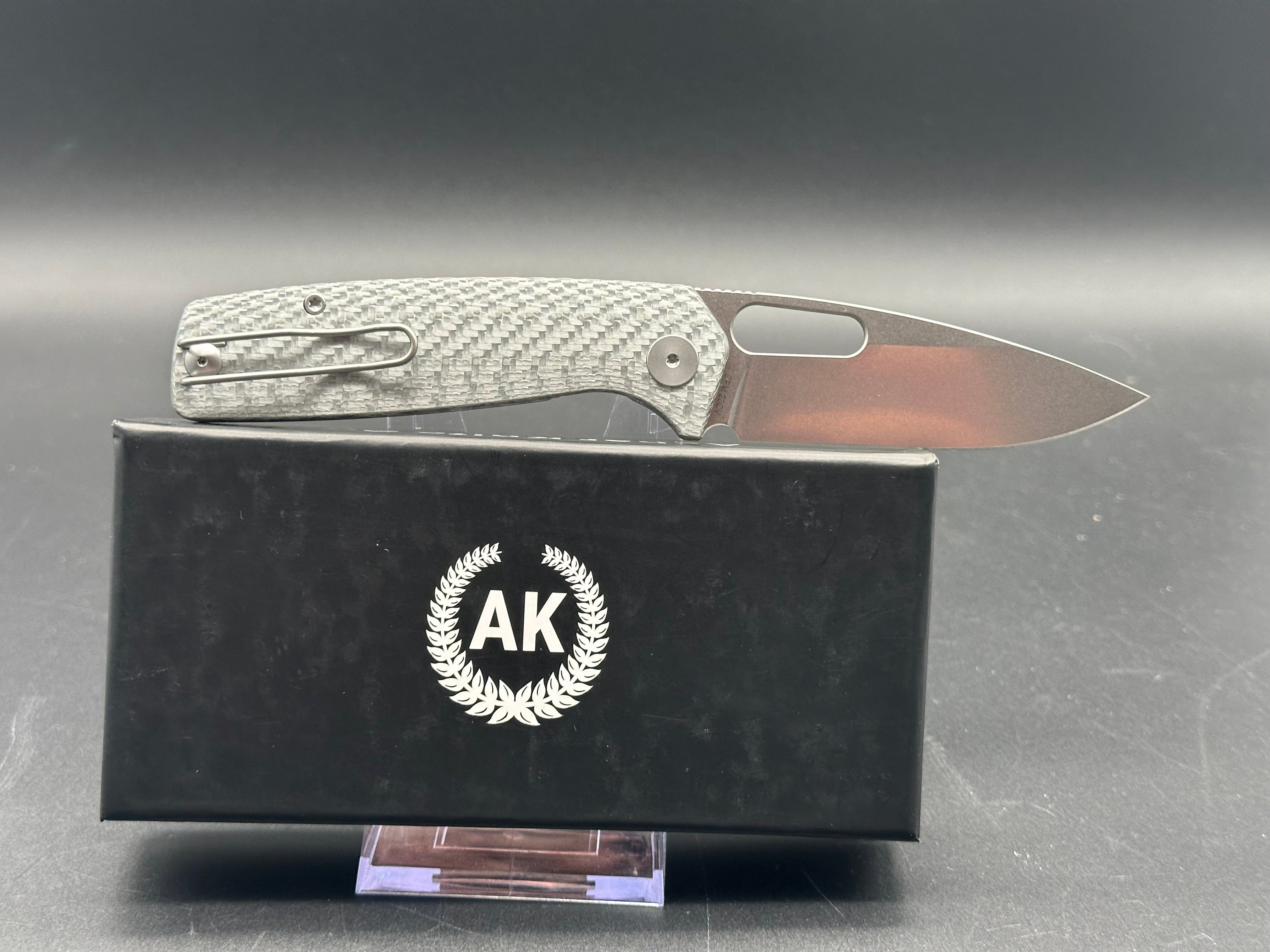 Premium Asher Spiro Silver CF Folding Knife - 3.2