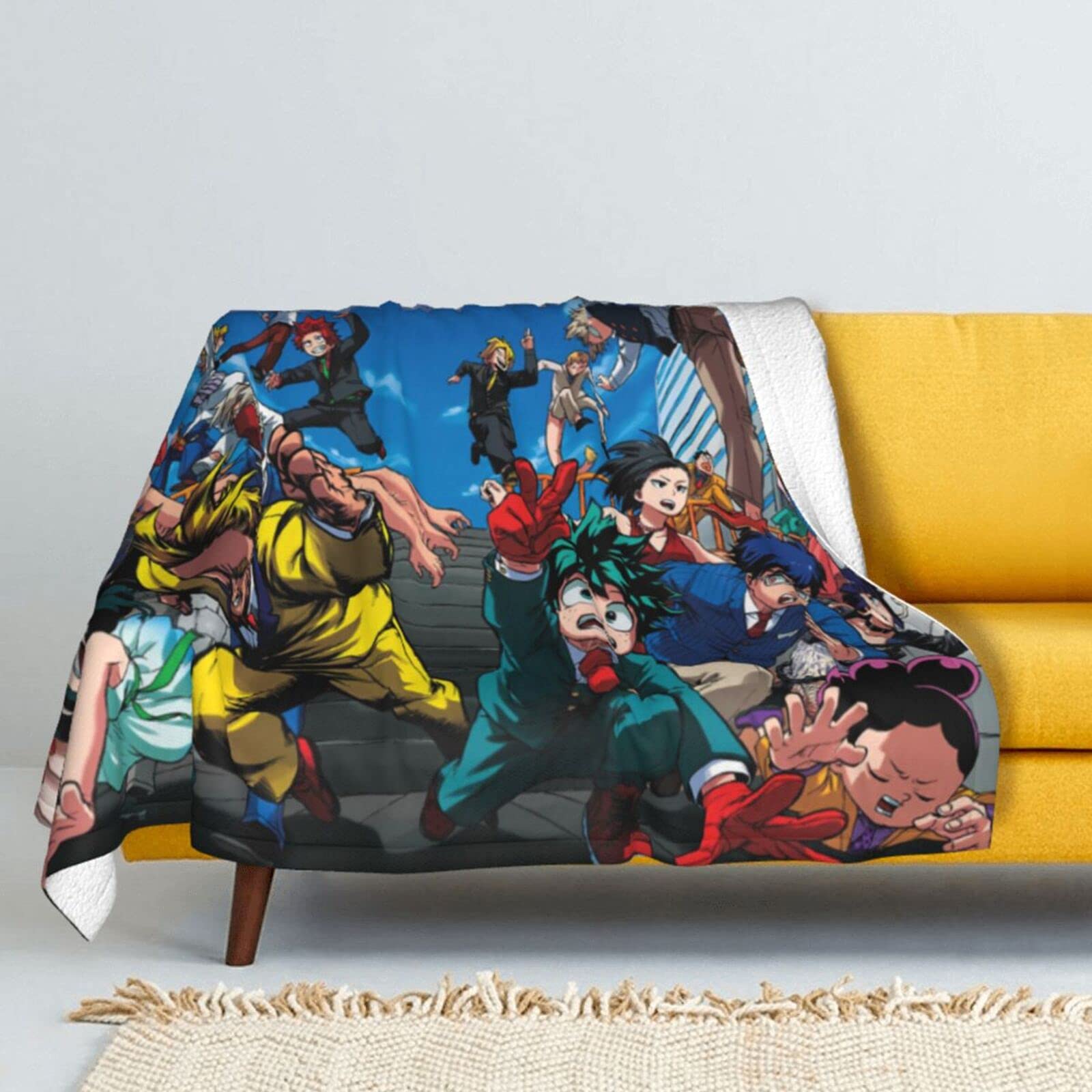 My Hero Academia Anime Lamb Wool Blanket - Ultra Soft Silver Fox Fur Luxury Throw for Bed, Couch & Sofa - Cozy Blanket for Men & Women - Perfect for Living Room, Bedroom & Winter Nights