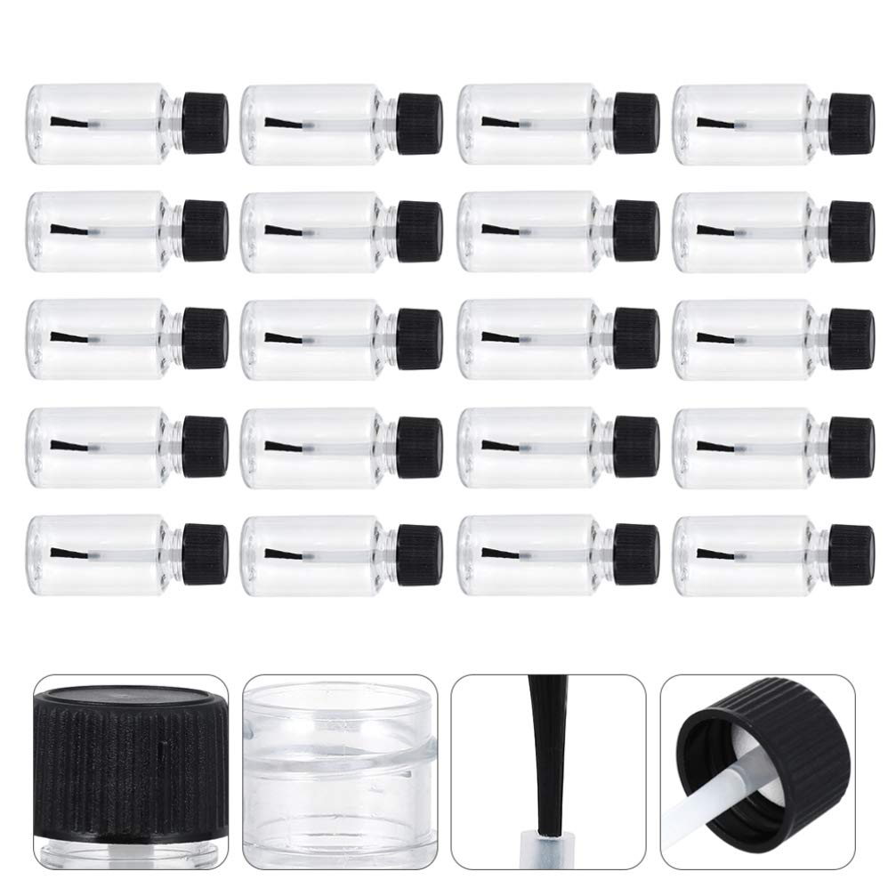 FRCOLOR 20pcs 20ml Empty Nail Polish Bottles with Brush - Refillable Plastic Nail Art Containers for DIY Manicure, Salon & Home Use