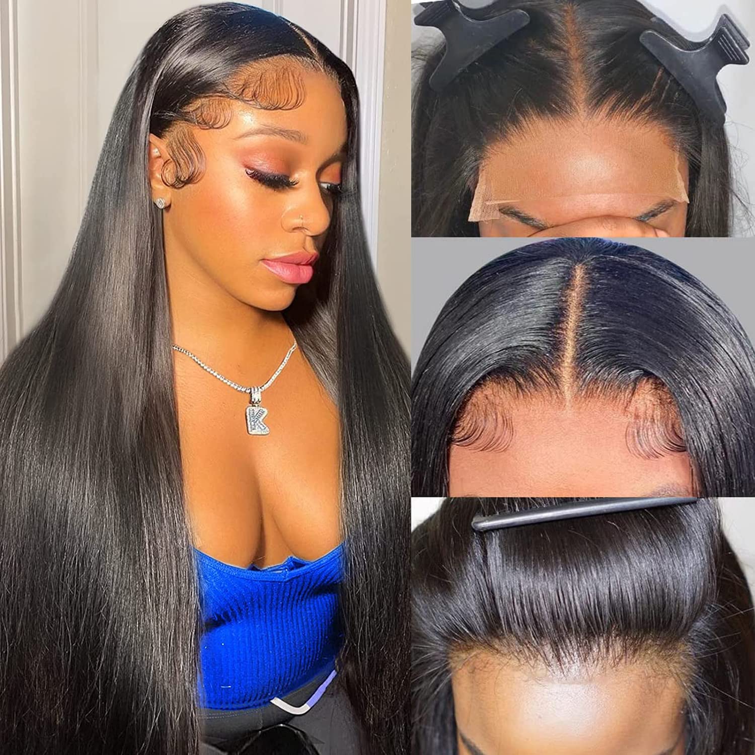 4x4 Straight Lace Closure Wigs Human Hair - HD Lace Front Wigs with Pre Plucked Baby Hair - 180% Density 28 Inch - Perfect for Daily Wear, Parties & Special Occasions