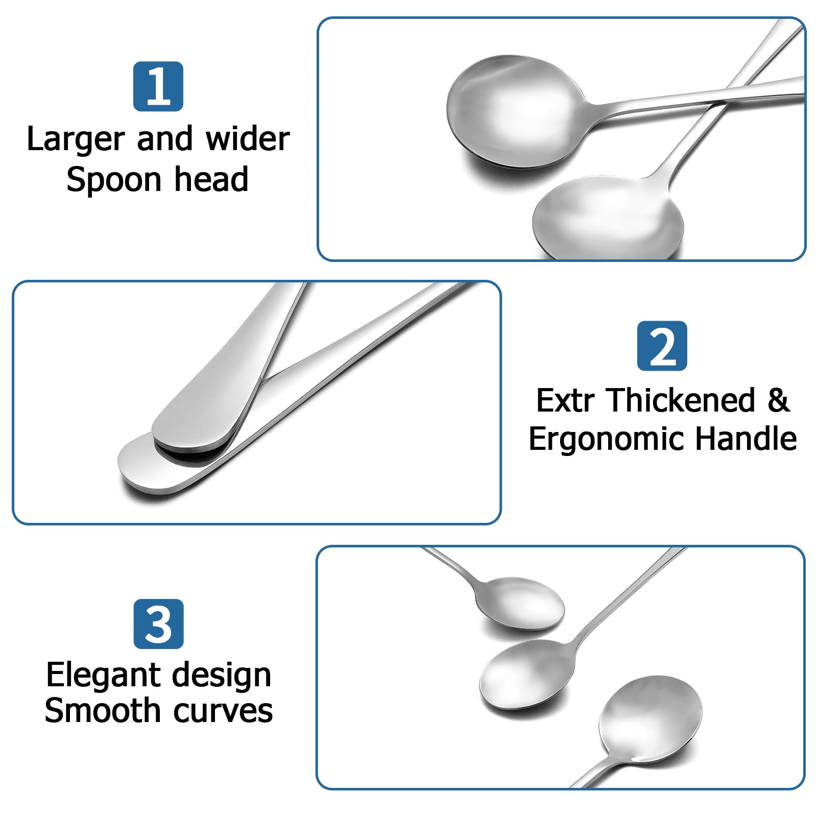 10-Piece Stainless Steel Soup Spoons Set - 6.7 Inch Round Bouillon Spoons for Dining, Restaurants & Home Kitchen Use