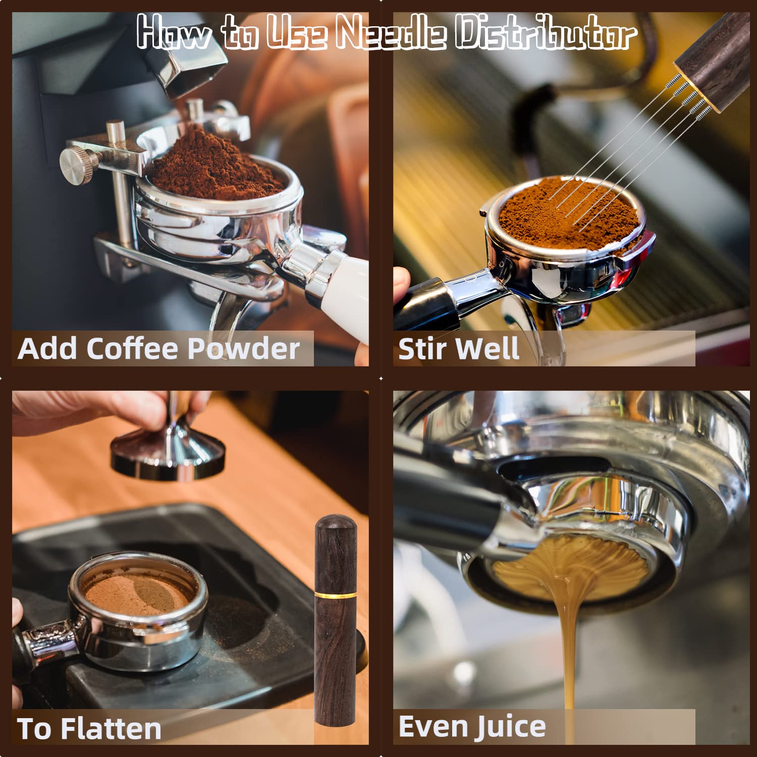 Professional Espresso Coffee Stirrer - 5 Needle Barista Tool with 0.4mm Needles & Natural Wood Handle - Perfect for Even Coffee Ground Distribution - Ideal for Home Baristas and Coffee Shops