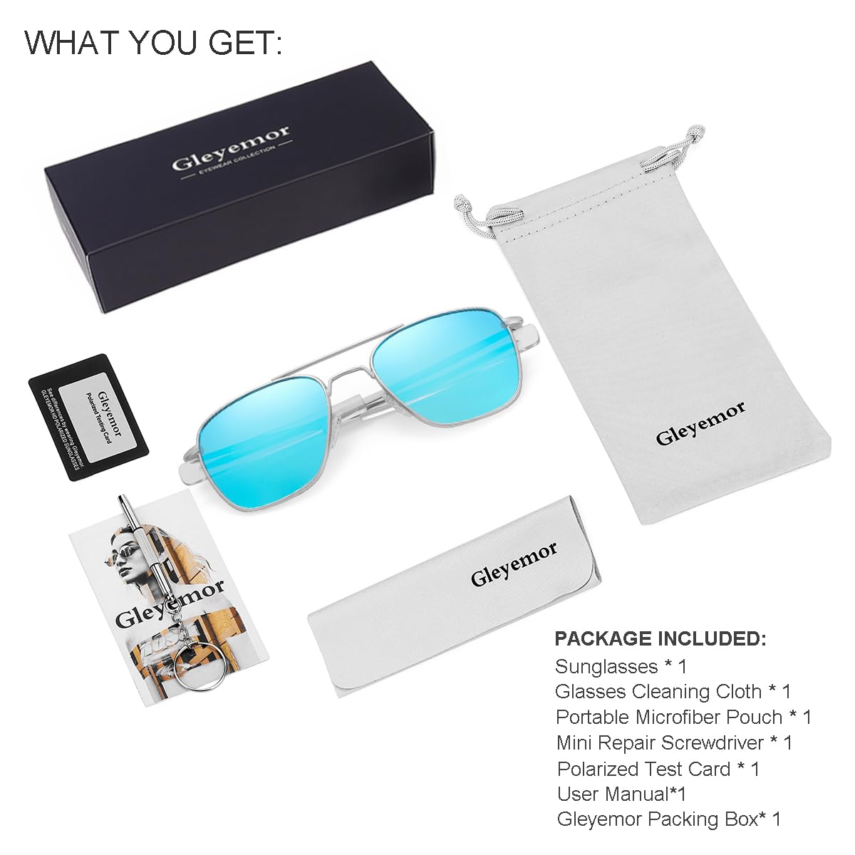 Gleyemor Polarized Square Aviator Sunglasses for Men - Retro Military Tough Guy Style UV Protection Shades for Driving, Fishing & Outdoor Activities