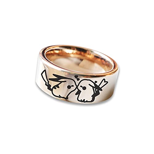 Pikachu Kiss Love Wedding Ring - Kawaii Anime Jewelry with Squirtle, Bulbasaur & Charmander - Pokemon Engagement Ring for Couples - Perfect for Weddings, Anniversaries & Valentine's Gifts