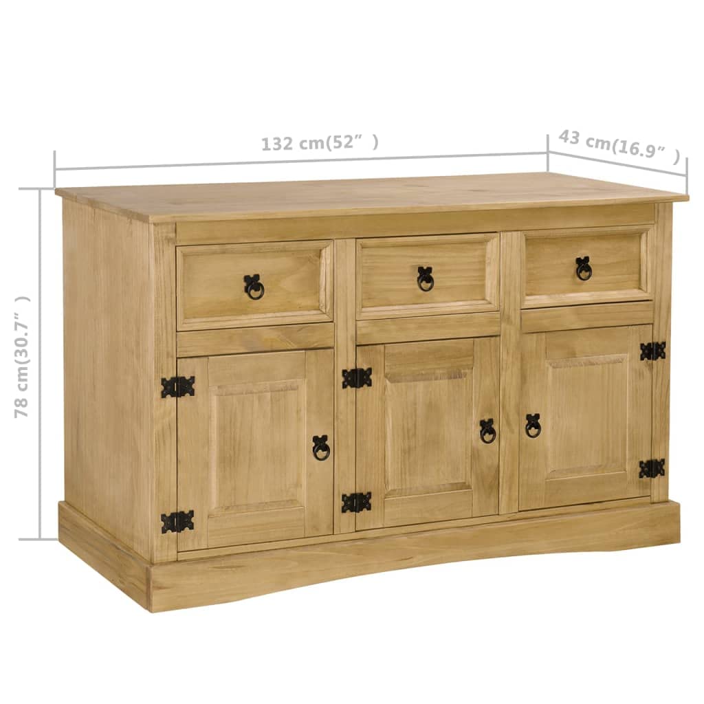 Charmma 3-Door Buffet Cabinet with 3 Drawers - Solid Mexican Pinewood Kitchen Sideboard Storage Cabinet - Freestanding Accent Furniture for Living Room, Hallway, Dining Room - Perfect for Coffee Bar Setup, Home Organization & Entertaining Guests (Brown)