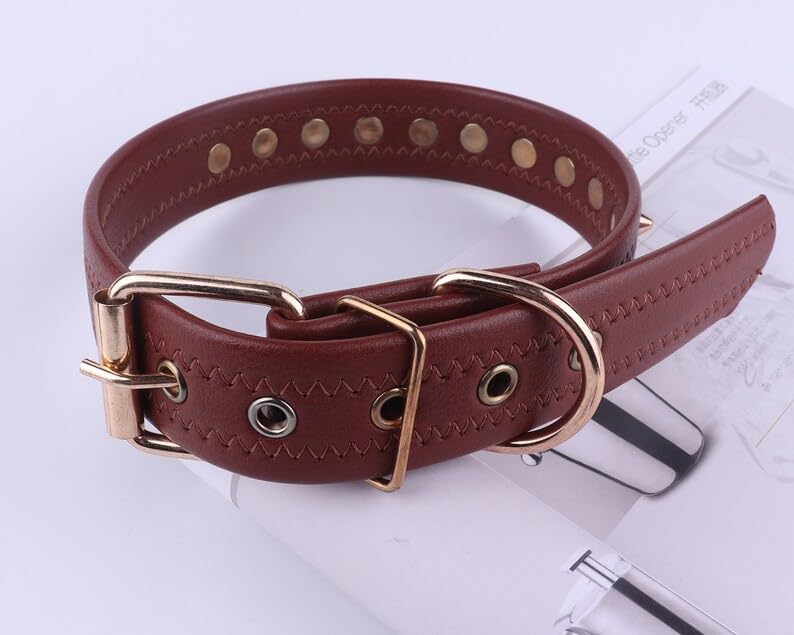 KittuPet Spiked Studded Leather Dog Collar with Mushroom Rivets - Adjustable Small Medium Pet Collar for Dogs & Cats - Durable Brown Leather Puppy & Kitty Collar - Perfect for Daily Walks, Training & Fashion Accessories
