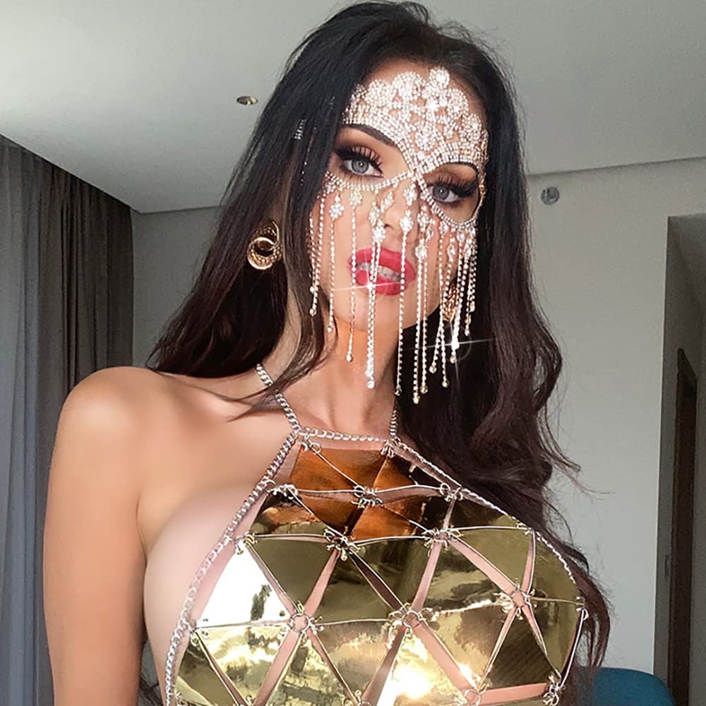 CCbodily Rhinestone Face Mask for Women - Crystal Face Chain Masquerade Mask, Elegant Rhinestone Mask for Parties, Halloween, Cosplay & Special Events
