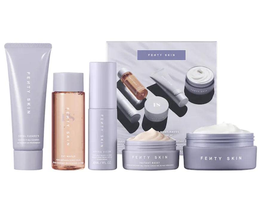 Fenty Skin Mini Skin Must-Haves 5-Piece Face & Body Set - Hydrating Skincare Travel Kit with Cleanser, Toner, Moisturizer | Perfect for On-the-Go Glow & Vacation Essentials (QPKGH391)