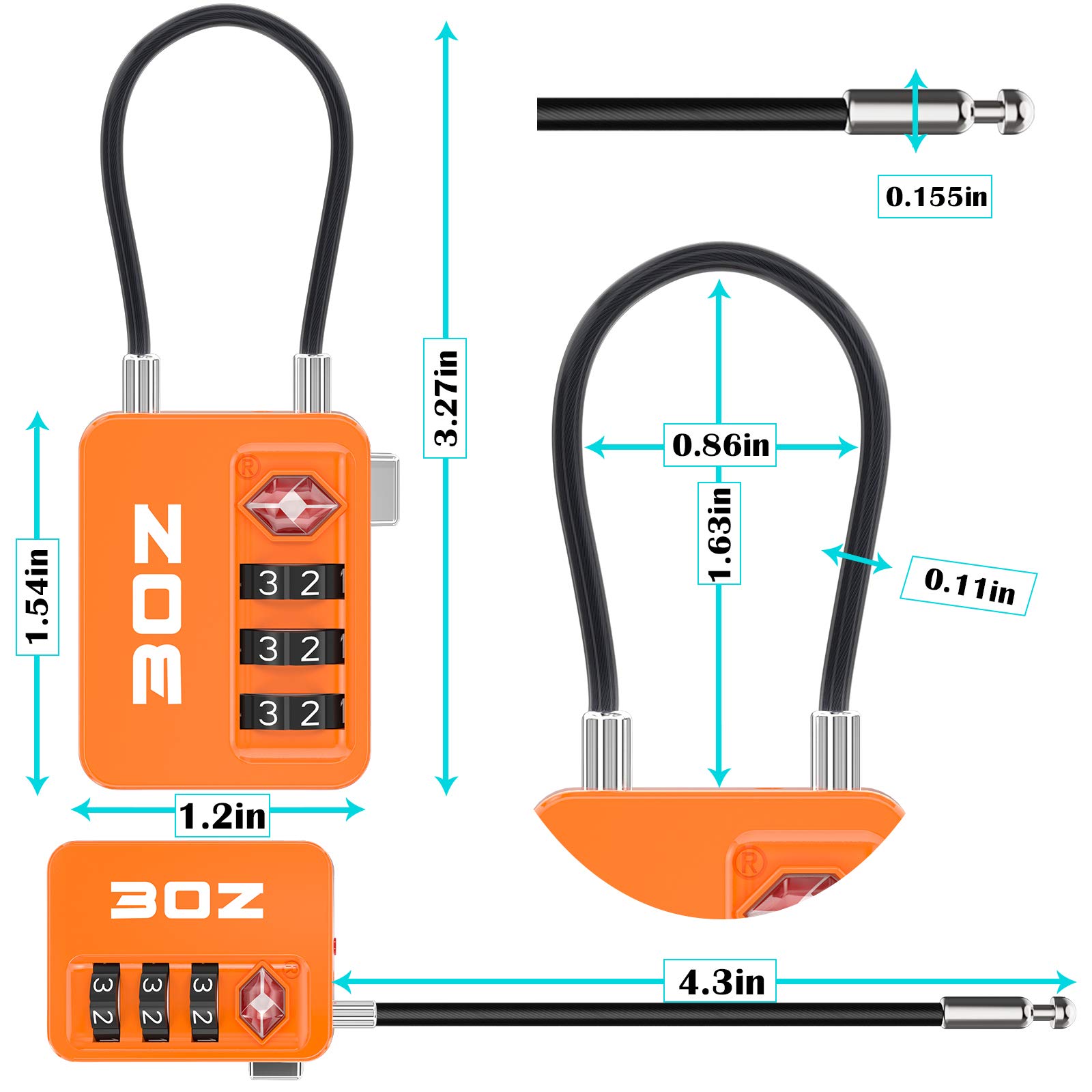 TSA Approved 3-Digit Combination Luggage Locks - Secure Travel Padlocks for Suitcases, Backpacks & Gym Bags (4-Pack, 4 Colors) - Perfect for Airports, Hotels & School Lockers