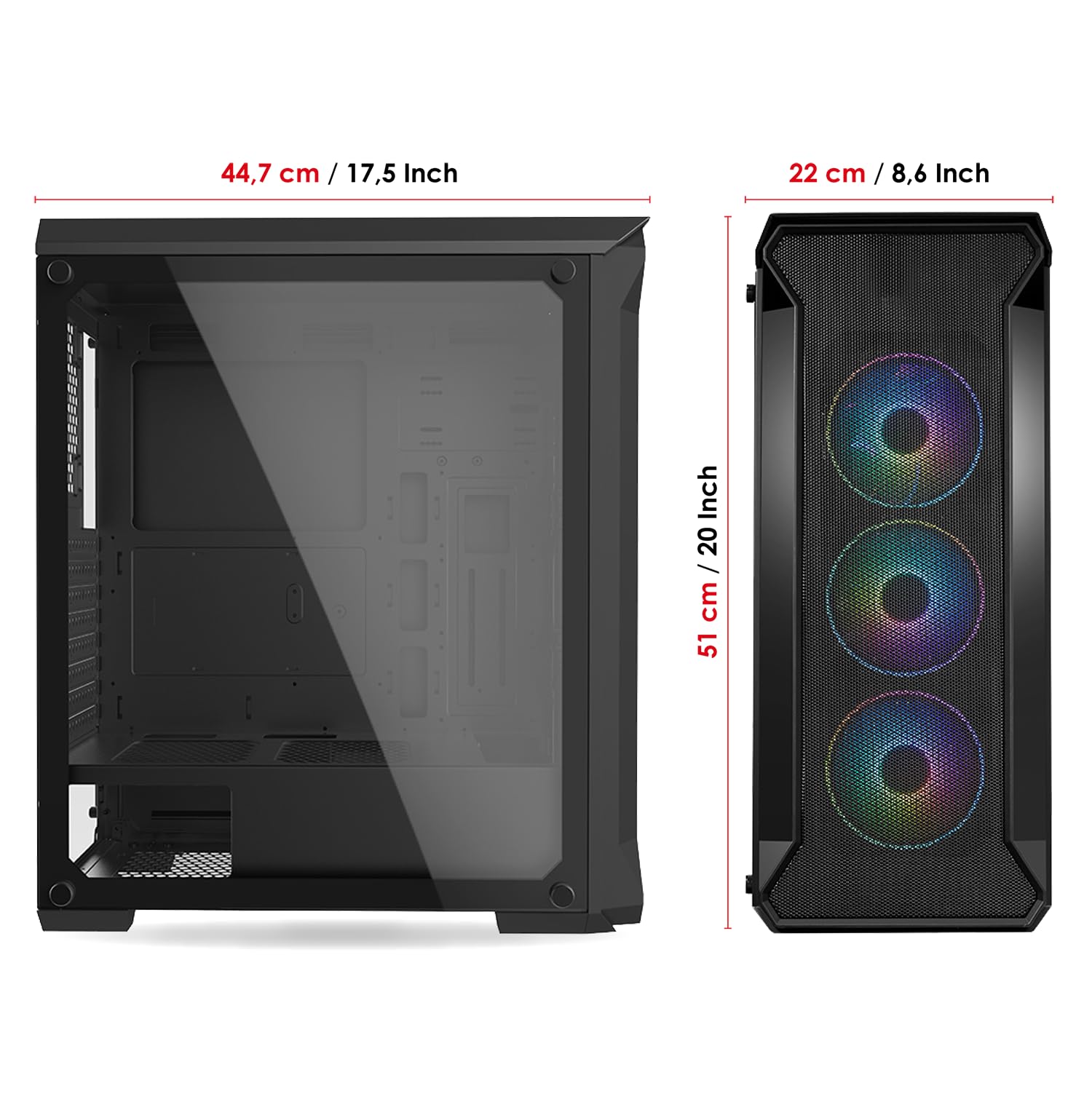 EMPIRE GAMING Darkwitcher Mid-Tower ATX PC Gaming Case with ARGB Lighting - Metal Mesh Front Panel & Tempered Glass Side Panel - Includes 4x 120mm 5V PWM Addressable RGB Fans - High Airflow Gaming PC Case for Ultimate Gaming Setup - Perfect for High-Performance Gaming PCs, Streaming Rigs & Esports Battlestations
