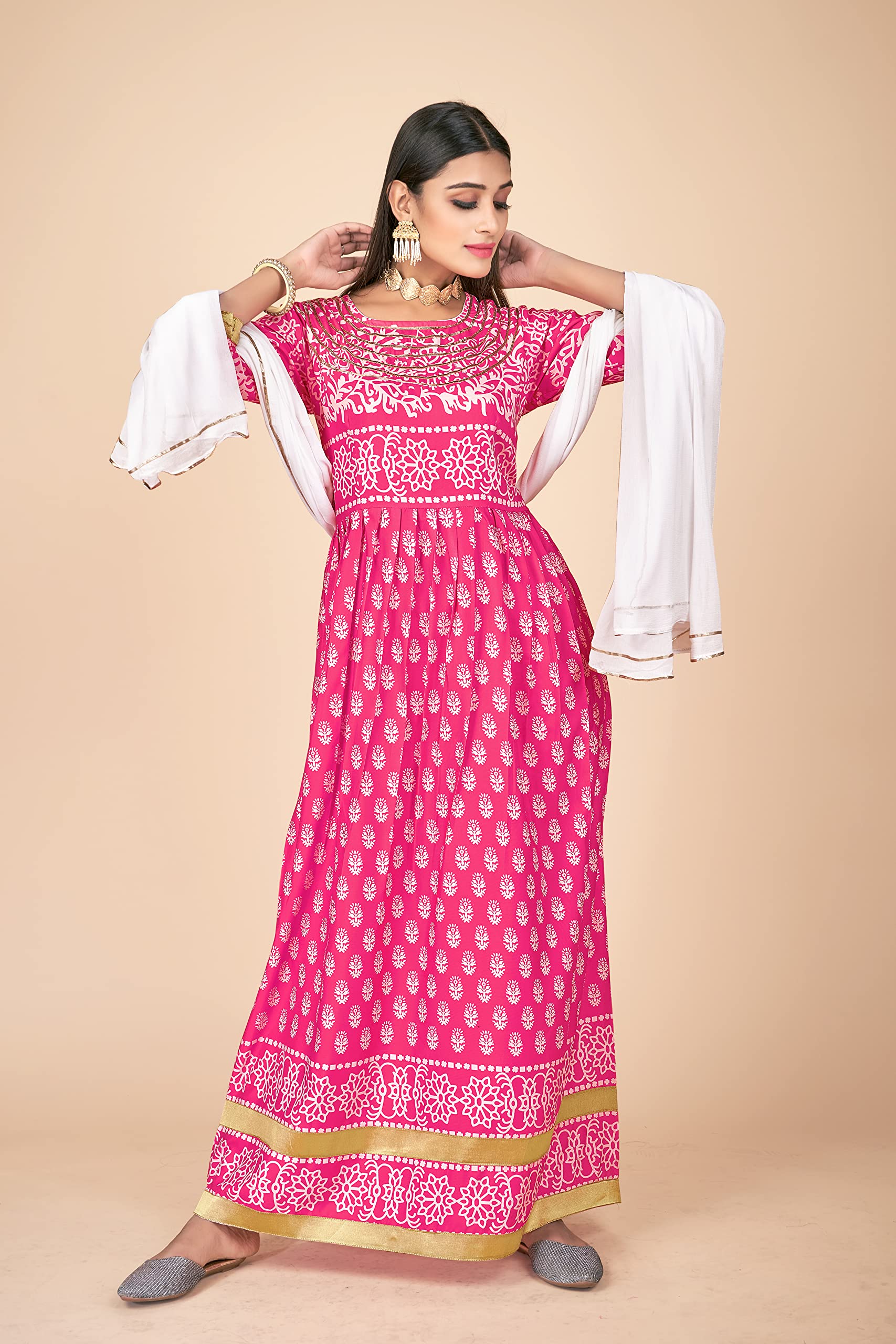 Plus Size Indian Pakistani Kurti for Women with Pant & Dupatta | Rayon Printed Kurta Kurtis Dress for Women | Elegant Ethnic Outfit for Parties, Weddings & Festivals