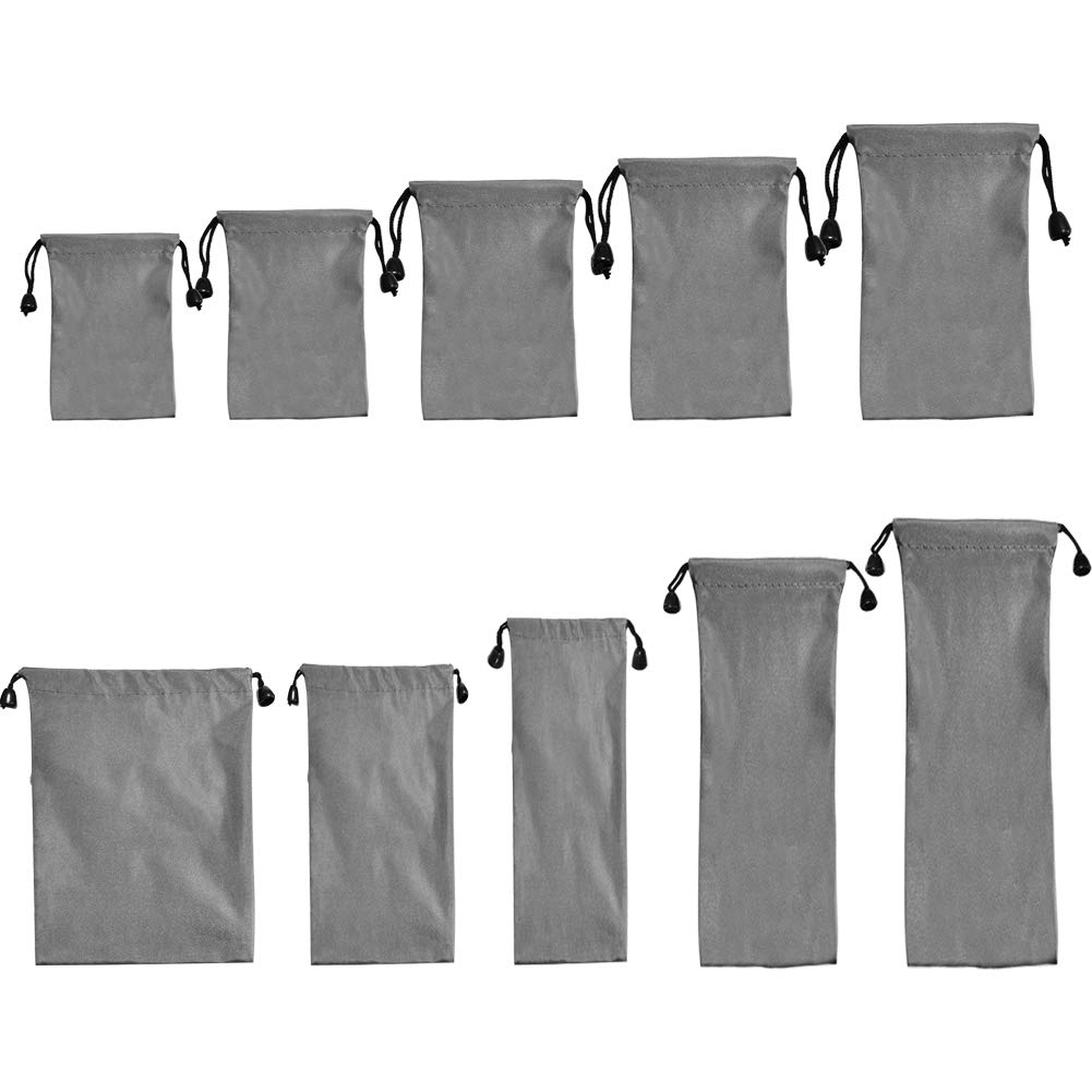 12-Piece Waterproof Drawstring Bags Set - Small Grey Storage Pouches for Travel, Gym & Organization (10x16cm) | Includes Cloth Bags & Ditty Pouches