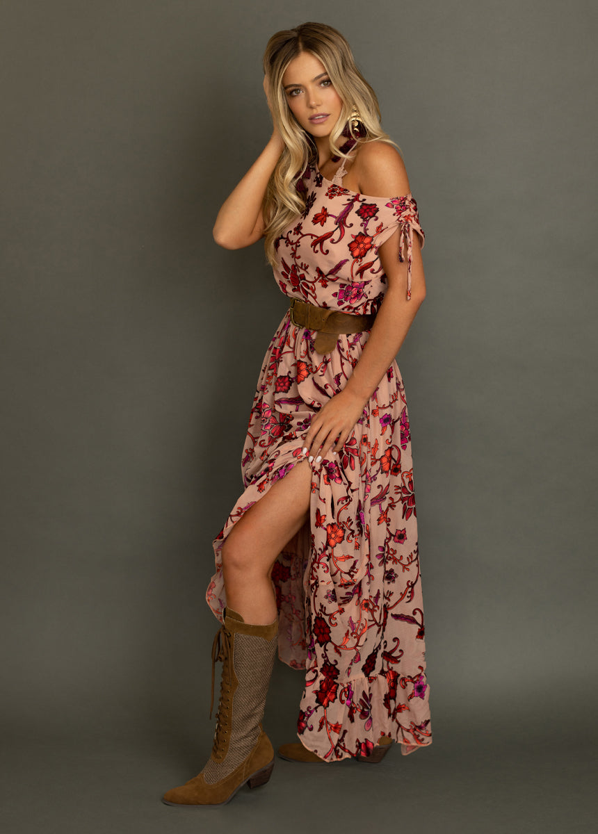 **Scarlet Flower Gia Dress - Elegant Floral Print Women's Dress for Parties, Weddings & Special Occasions**
