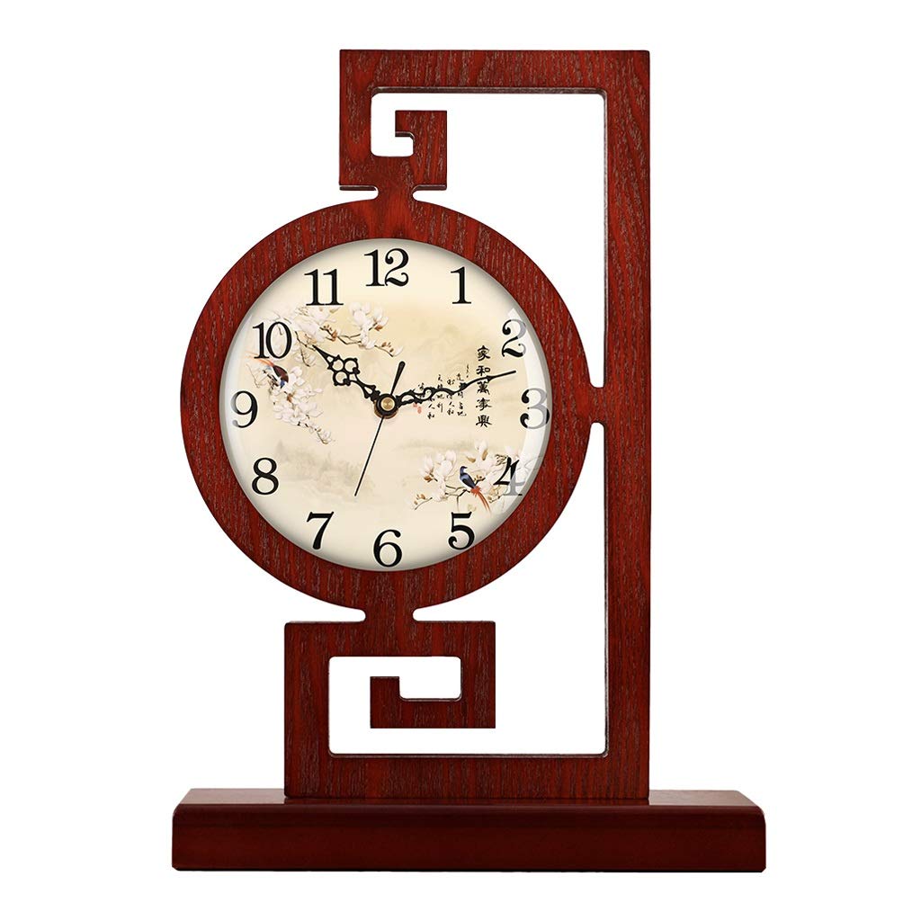 IAOHUO Chinese Style Wooden Table Clock - Digital Pendulum Desk Clock with Simple & Elegant Design for Living Room, Bedroom, Office - Perfect Home Decor & Desktop Ornament (Color: B)
