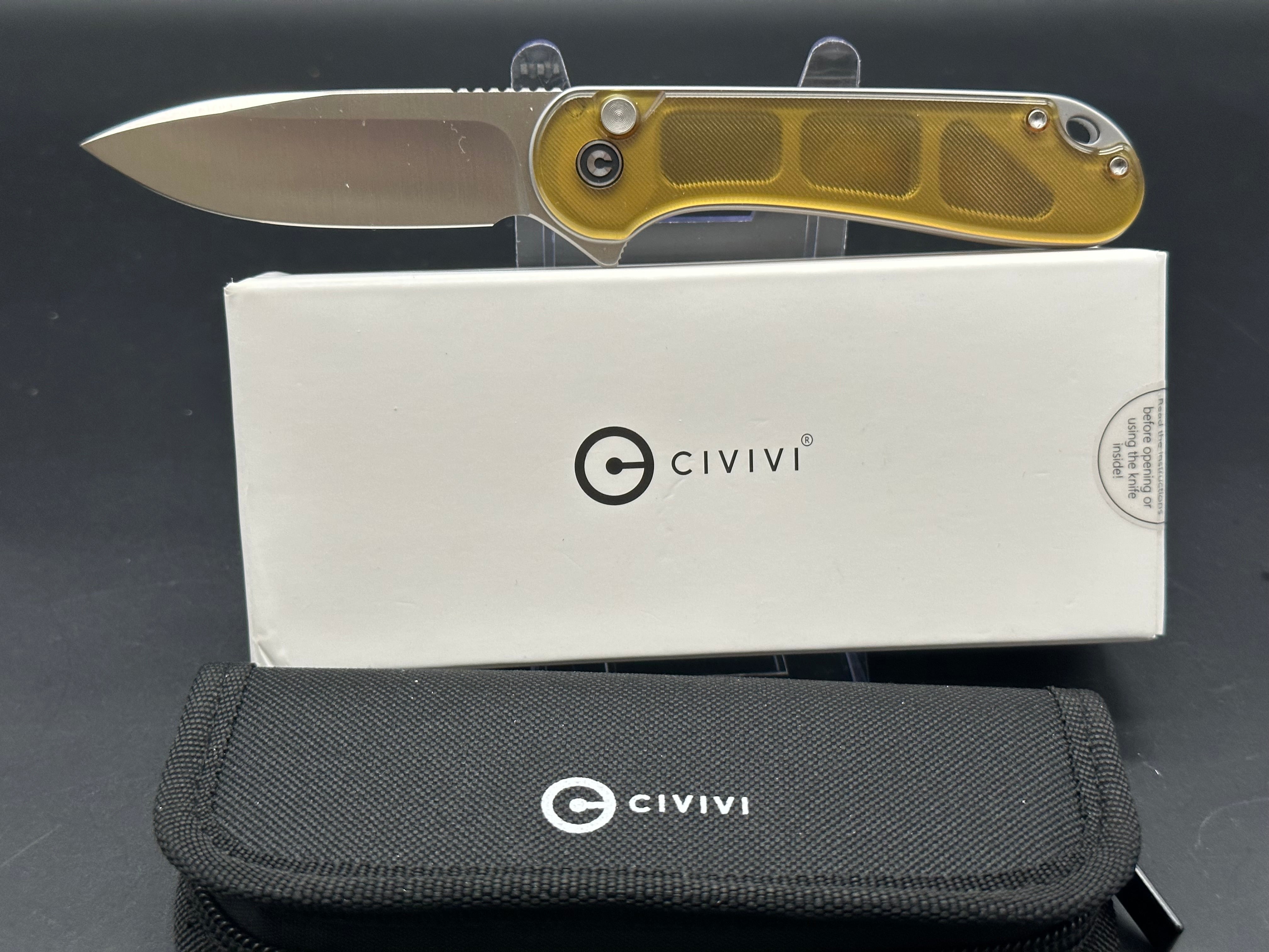 CIVIVI Button Lock Elementum II Folding Knife - Polished Ultem Handle, Nitro-V Steel Blade, Drop Point Plain Edge, Satin Finish - EDC, Outdoor, Camping, Survival Gear