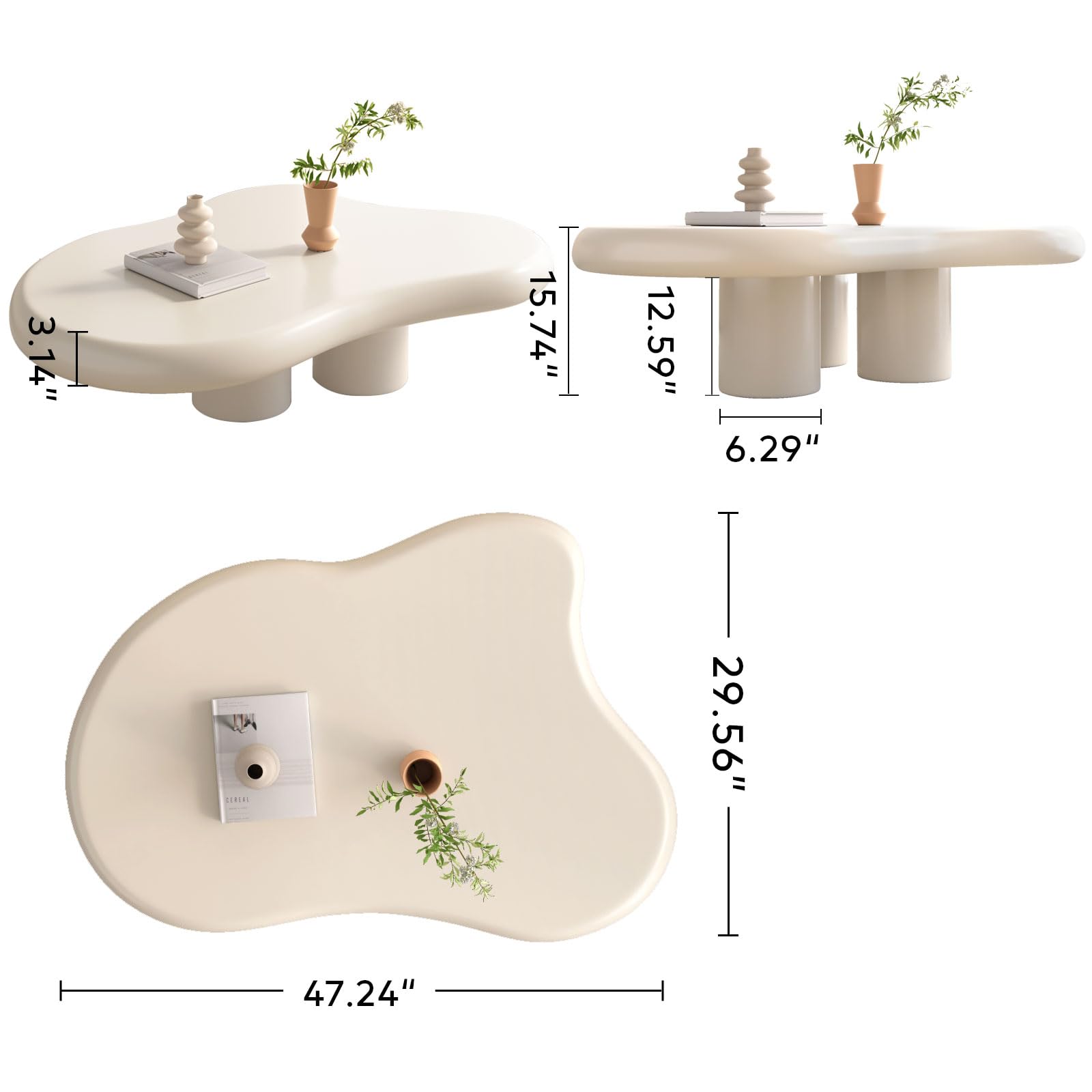 GraceNook White Cloud-Shaped Coffee Table - Modern Cartoon Design, High-Gloss Piano Lacquer Finish, Compact Living Room Furniture for Small Spaces - Perfect for Apartments, Dorms & Cozy Home Decor