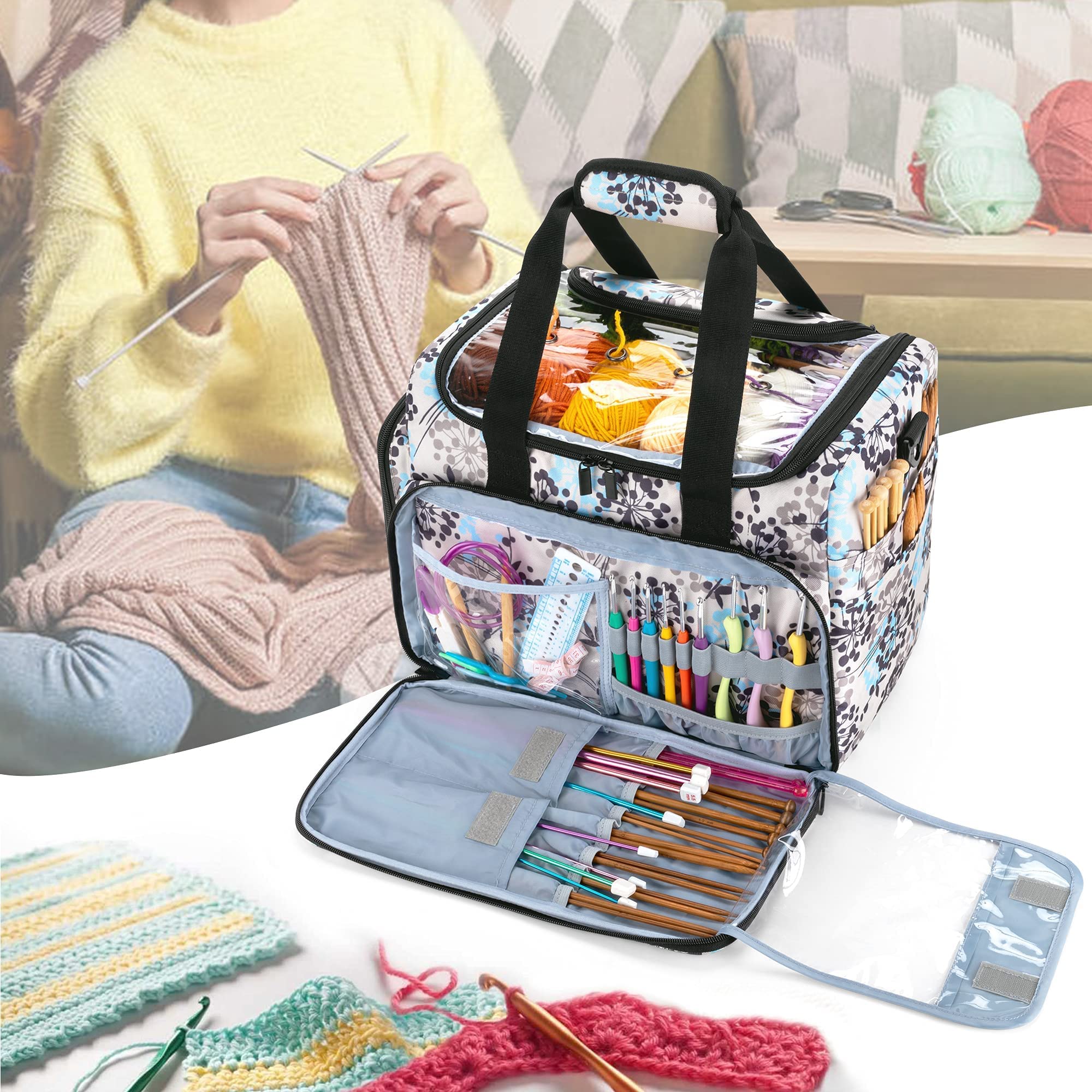 Teamoy 12-Piece Ergonomic Crochet Hook Set with Yarn Tote Bag & Storage Case - Perfect Starter Kit for Beginners & Knitting Enthusiasts - Ideal for DIY Crafts, Home Projects & Gift Giving
