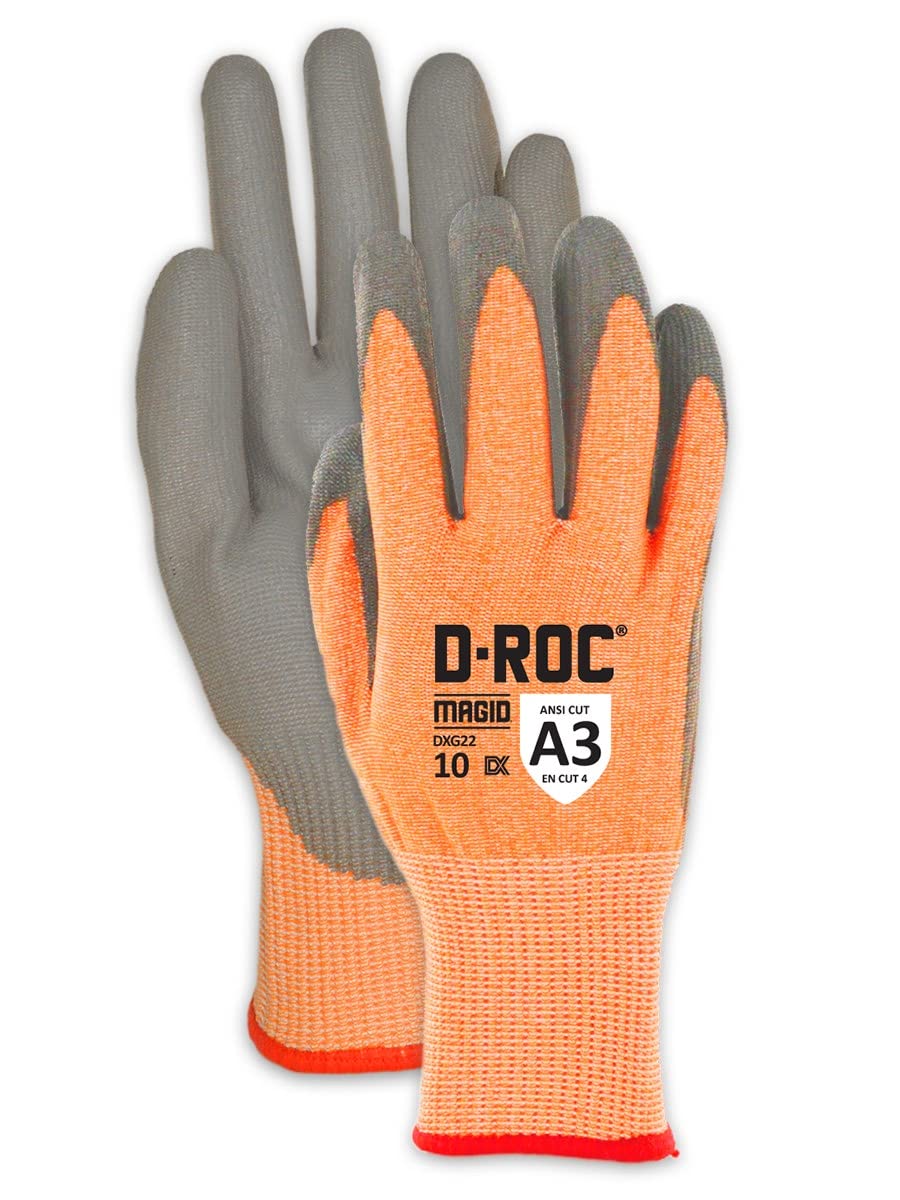 **MAGID D-ROC ANSI A3 18-Gauge Polyurethane Coated Work Gloves - 12 Pairs, Size 5/XXS (DXG22) - Durable & Grip-Enhanced for Construction, Landscaping & DIY Projects**