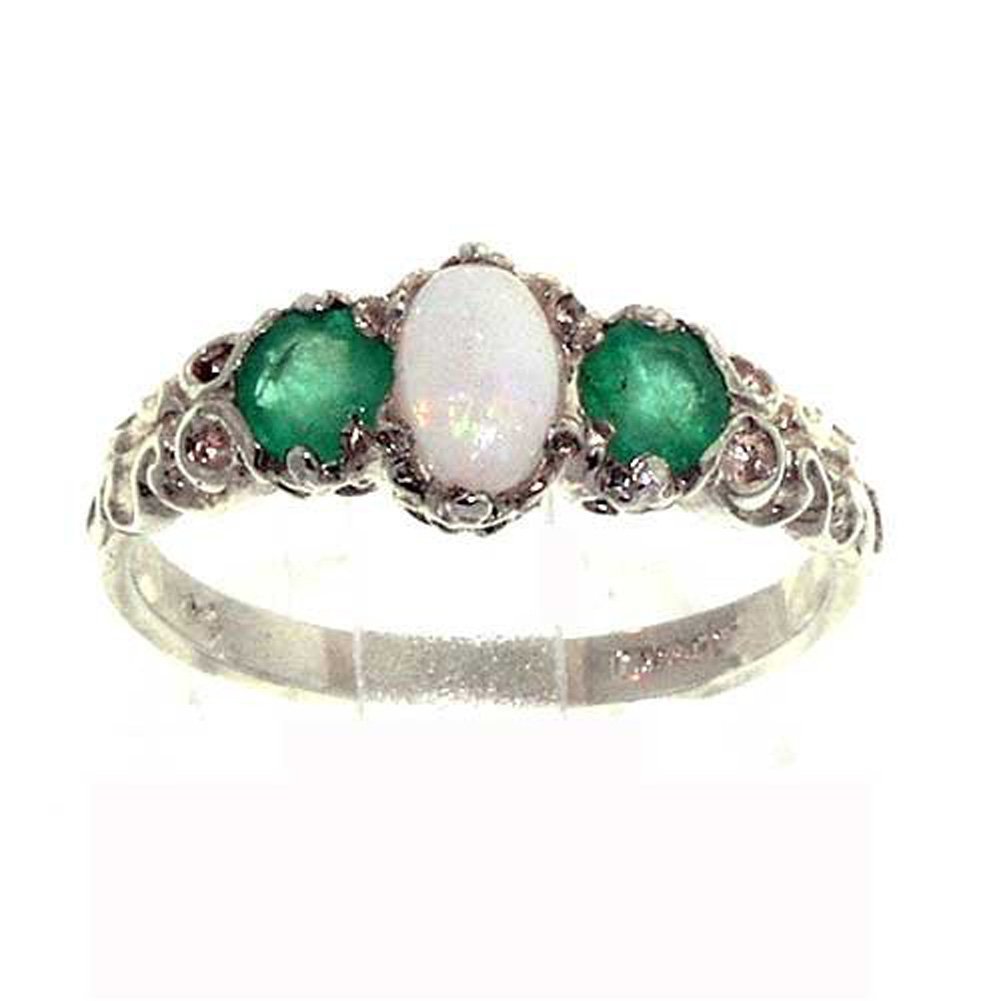 925 Sterling Silver Genuine Opal & Emerald Women's Band Ring - Elegant Stackable Ring for Wedding, Anniversary & Everyday Wear
