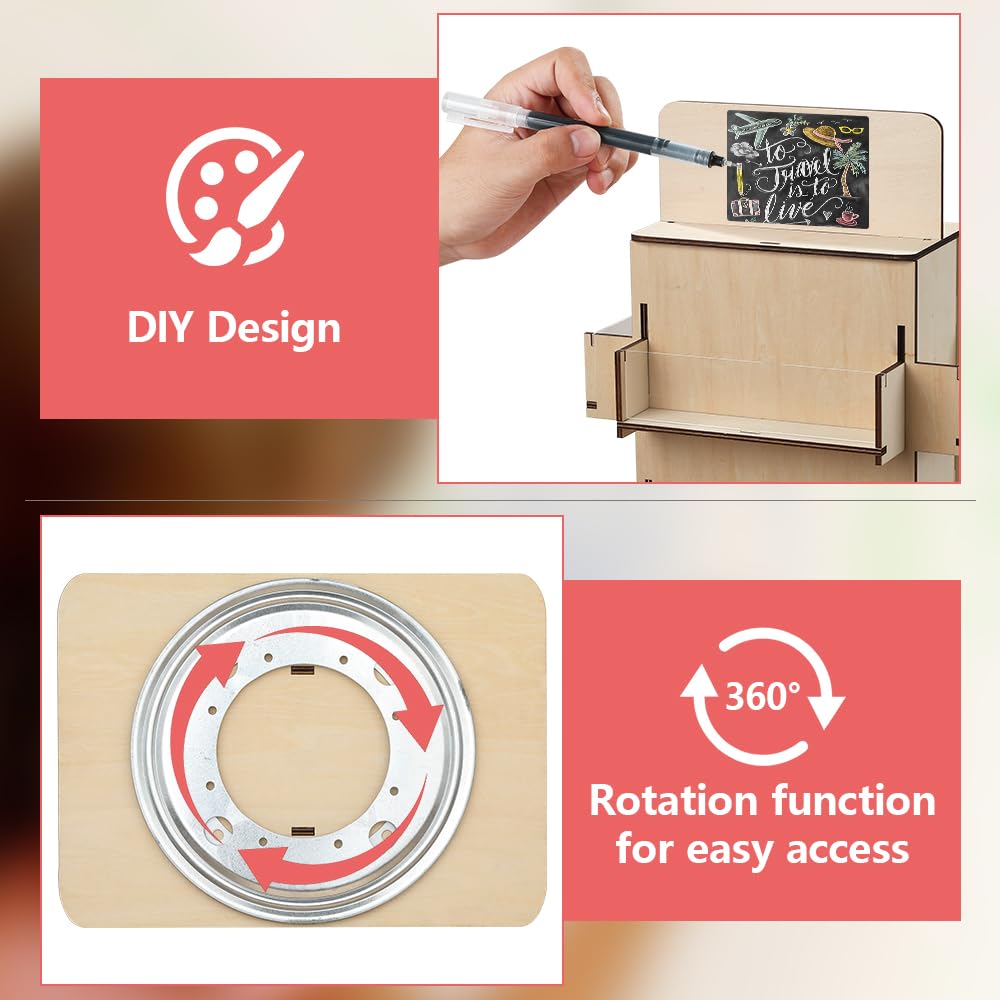 3-Tier Wooden Sticker Display Stand - 360° Rotating 4-Sided Sticker Holder for Retail Stores, Craft Fairs & Boutique Merchandising