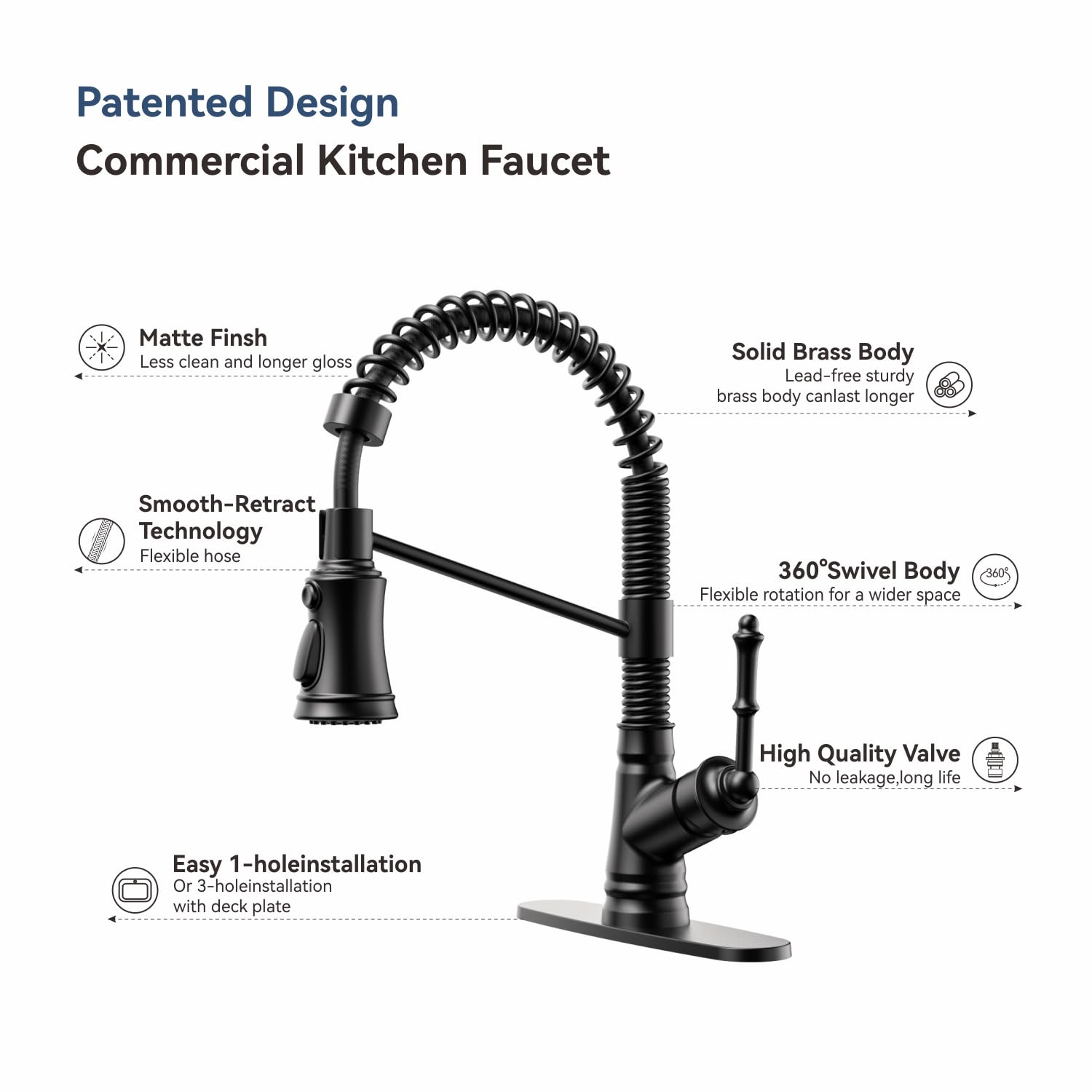 Matte Black Single Handle Pull Down Kitchen Faucet for Modern Kitchens