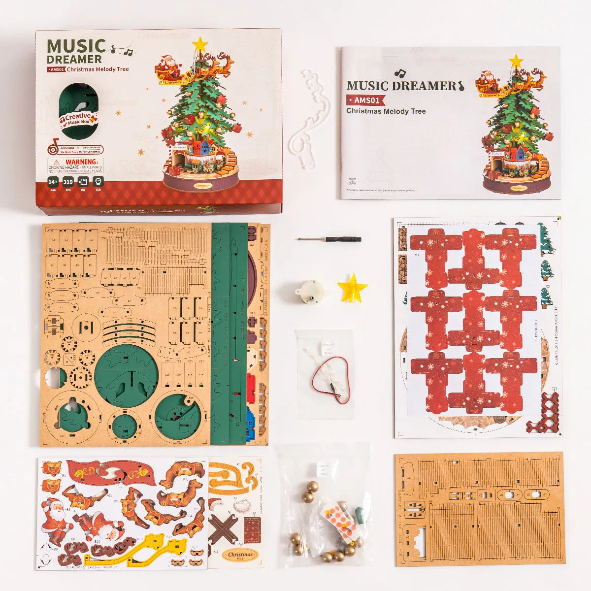 Rolife 3D Wooden Puzzle - Christmas Melody Tree Music Box DIY Kit | Handmade Holiday Decor & Gift for Adults | Perfect for Christmas Tree Ornaments, Home Decoration & Relaxing Craft Projects