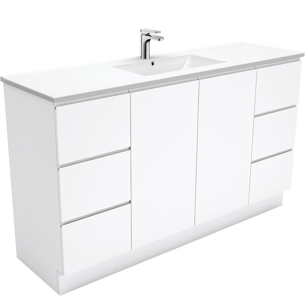 Fienza TCL150CS Dolce Fingerpull 1500mm White Vanity Kickboard for Single Bowl Sink - Perfect for Modern Bathroom & Kitchen Cabinet Base Protection
